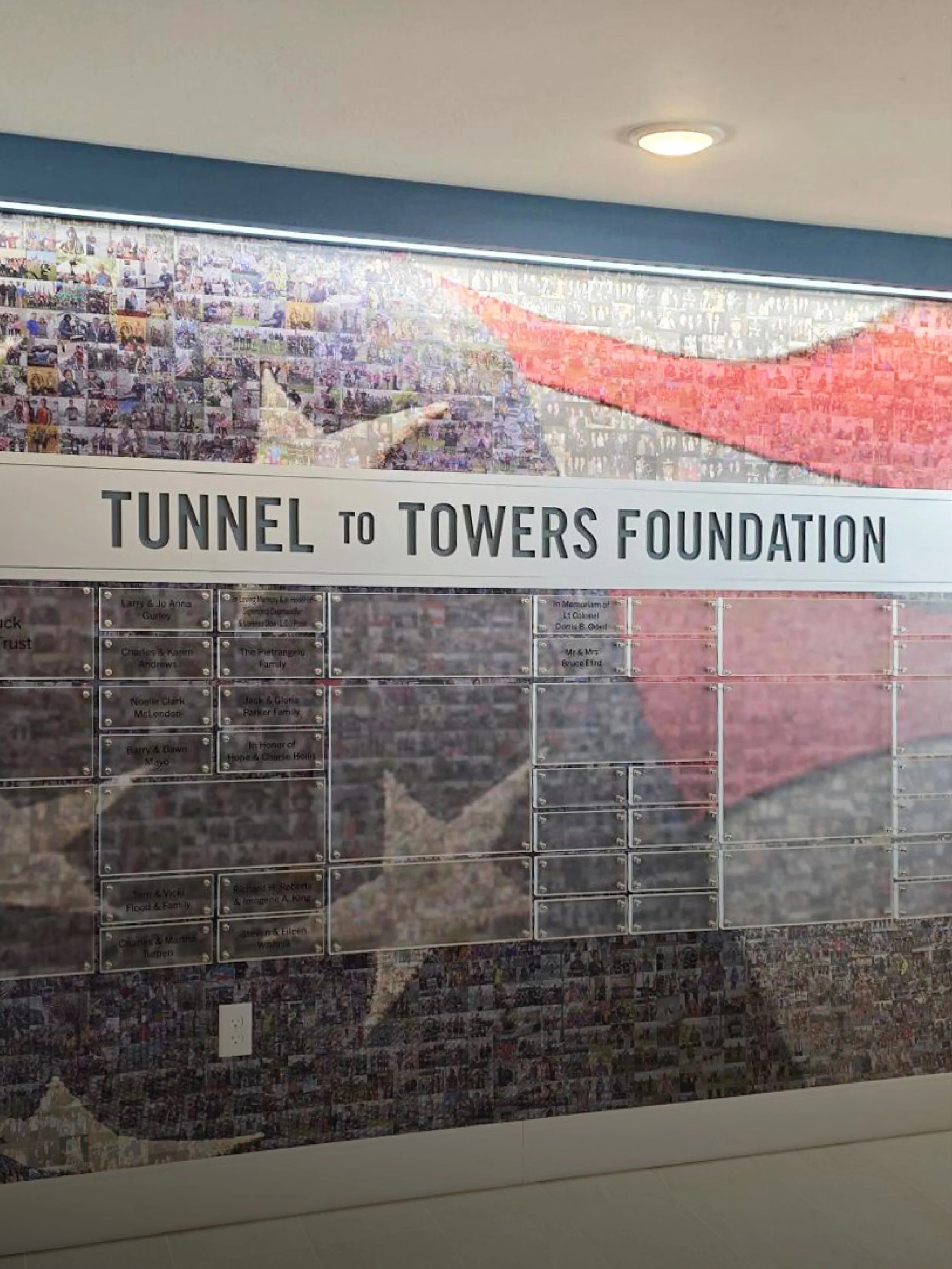Tribute wall inside Tunnel to Towers Veterans Village in Memphis, TN.