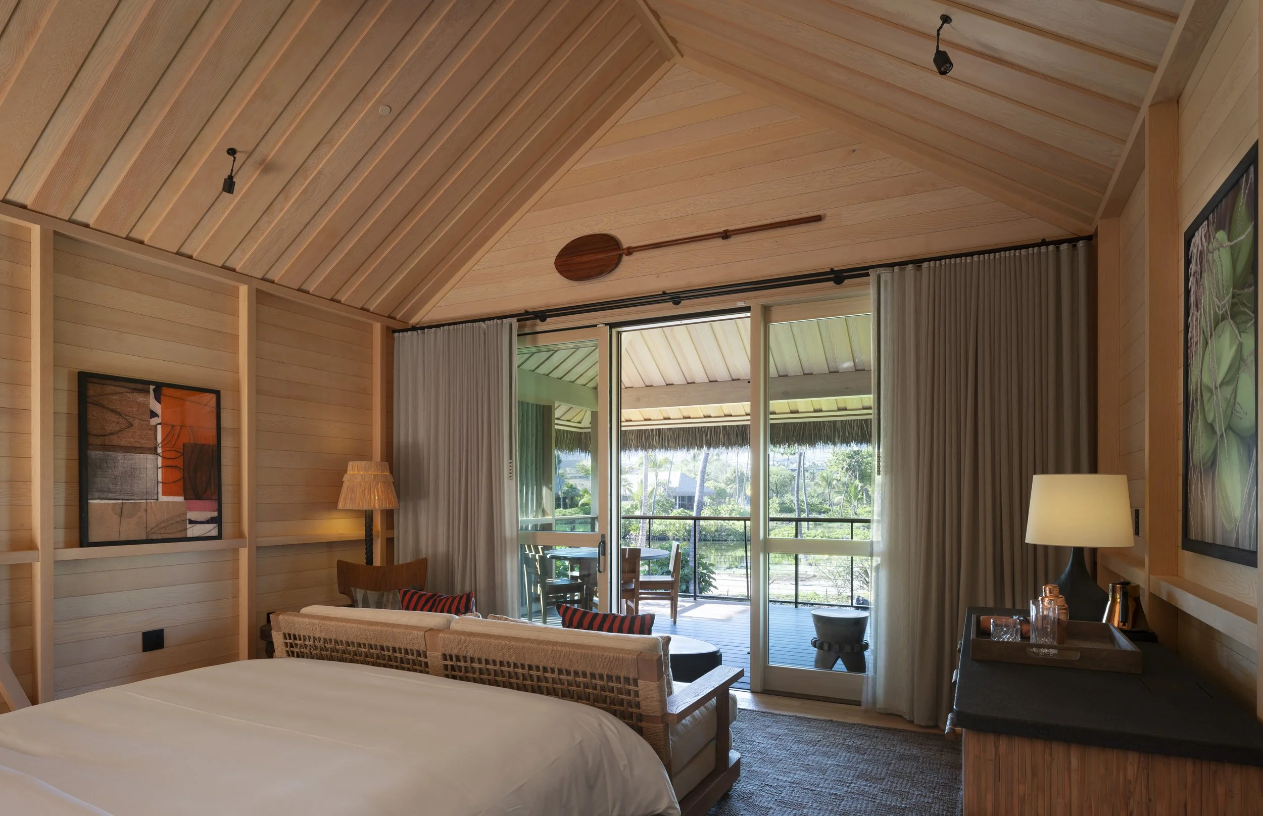 Typical guest hale interiors at Kona Village Resort.