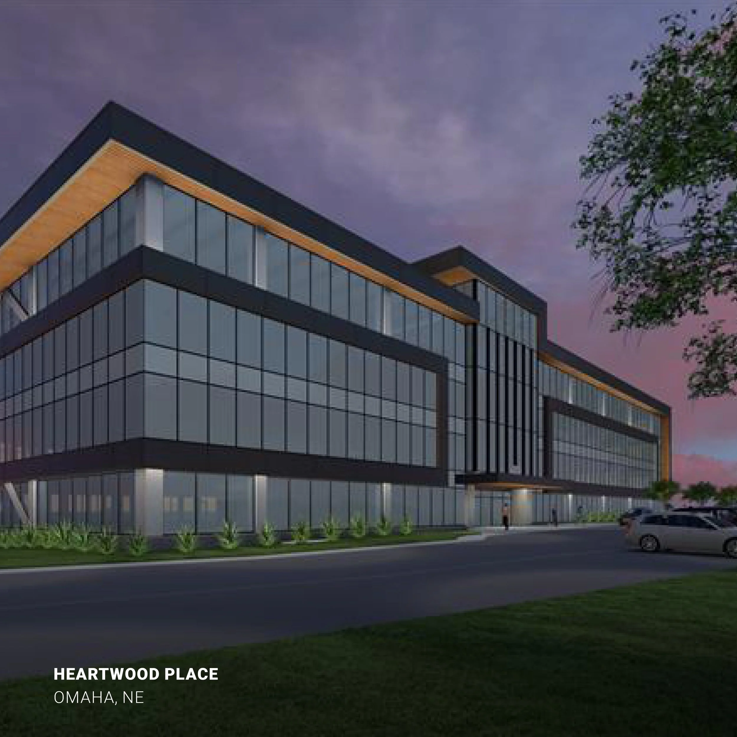 Rendering of Heartwood Place office building front facade.