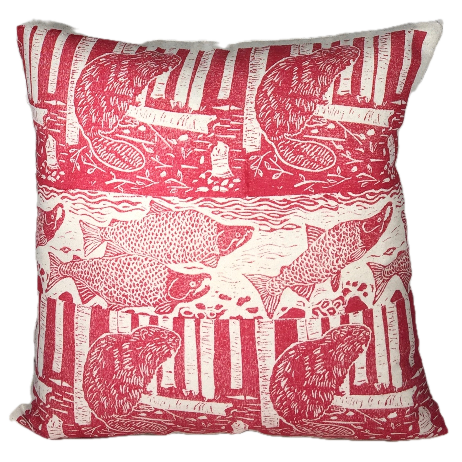 Beavers and Salmon Pillow