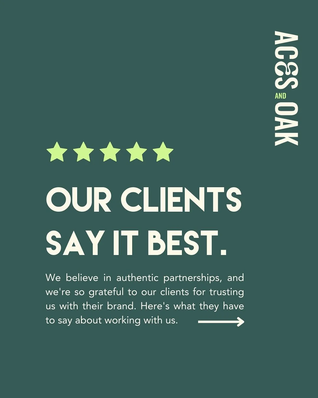 Our clients say it best 👉

Aces and Oak believes in building long term authentic partnerships. It&rsquo;s a privilege to work with our clients and help them bring their incredible story and mission to life online🤎