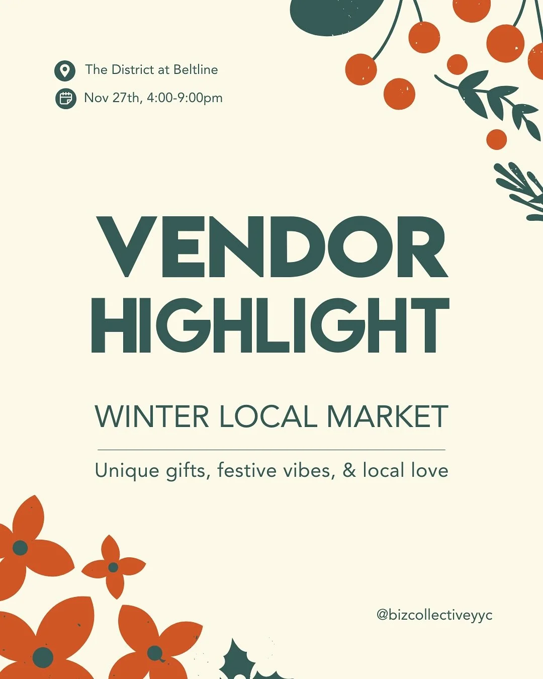 Meet your Winter Local Vendors: PART 3

Ready for more? The vendor list is growing, and so is the opportunity to get incredible, one-of-a-kind gifts this holiday season!

See you in the Beltline!

❄️ Winter Local: Thursday, November 27th, 2024
📍 Loc
