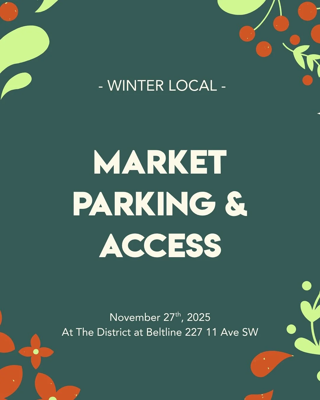 Parking and Access to the Winter Local❄️

👇Arrival &amp; Entrances:
Head into the corridor connecting 33 Acres and Central Taps to find the indoor market entrances. The heated, enclosed outdoor market is right outside The Lounge!

👇Where to Park
Pa