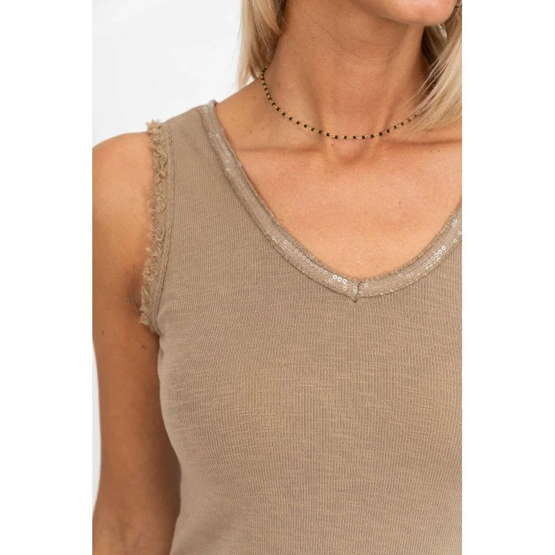 V-Neck Sequins Tank
