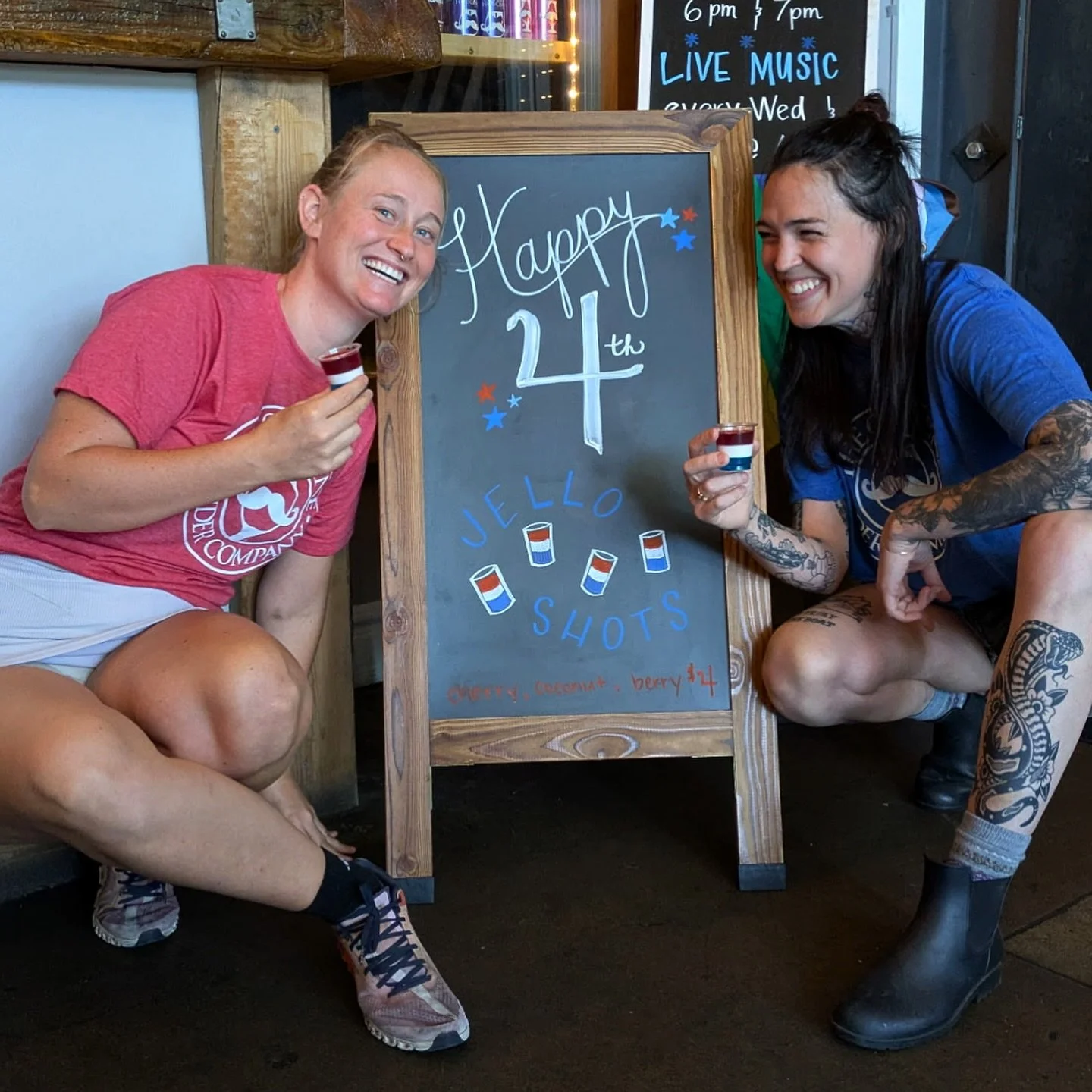 Happy (3rd!!! and) 4th! 🇺🇸 We&rsquo;ve got red, white, and blue jello shots until they run out! ❤️🤍💙 Berry, coconut, and cherry flavored with Tito&rsquo;s&hellip; dairy free! Just $4. COME CELEBRAAAAATEEEE!! 🧨

Open til 4pm today 7/3, open 11am 