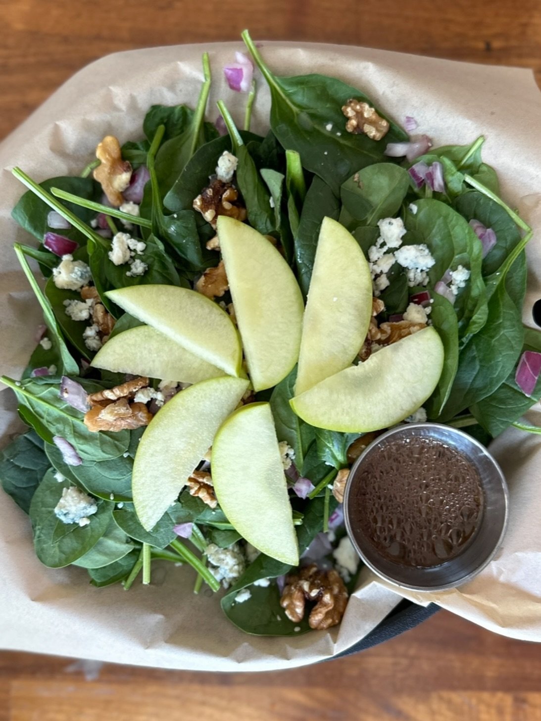 🥗 Fresh from the Orchard! Crisp spinach, sweet apples, crunchy walnuts, tangy blue cheese crumbles, and red onions, with our house balsamic vinaigrette on the side.

✨ Feeling extra? Add smoked chicken for the perfect finishing touch.

The Orchard S