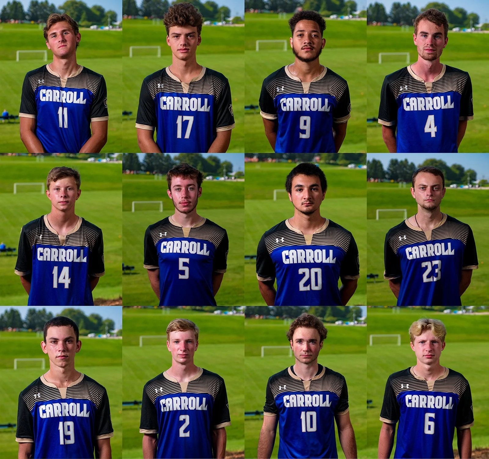 Carroll Community College's Men's Soccer headshots circa 2022