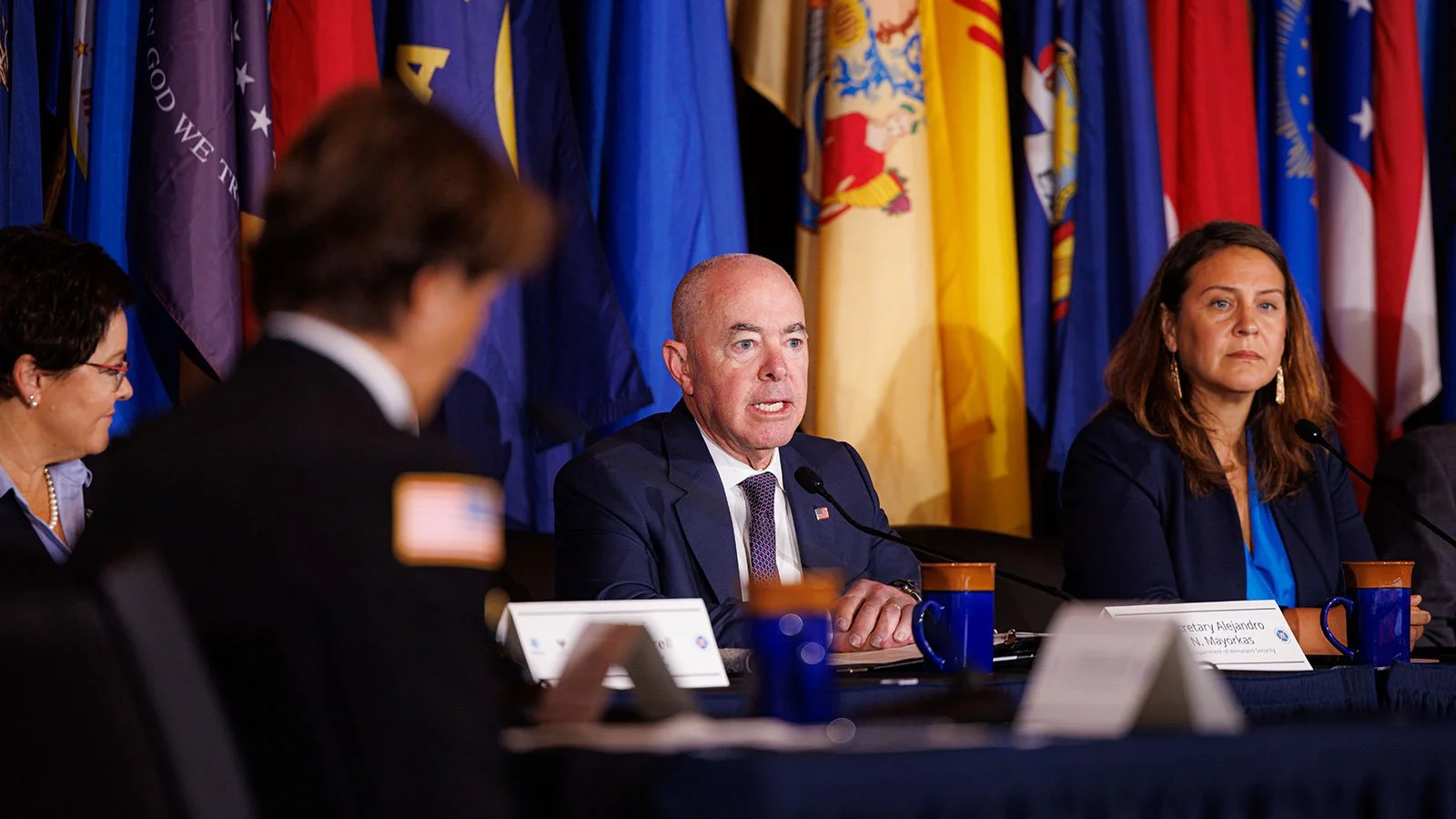 United States Secretary of Homeland Security Alejandro Mayorkas speaking at the National Emergency Training Center