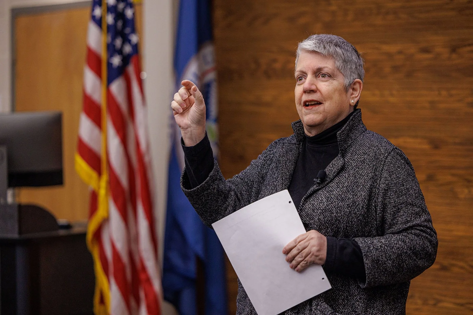 Former United States Secretary of Homeland Security Janet Napolitano speaking at the National Emergency Training Center