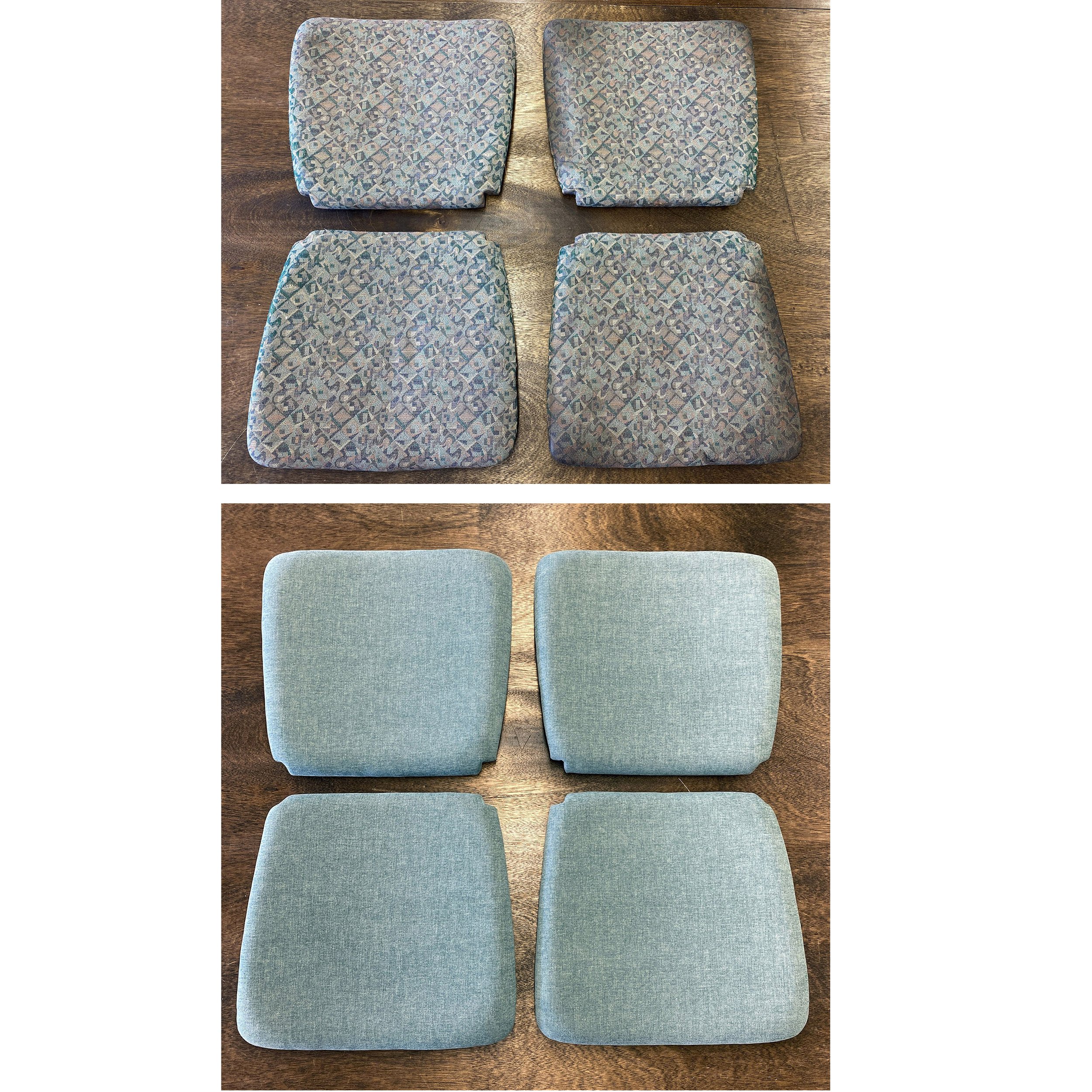 dining chair seat pads - before and after in cloth material