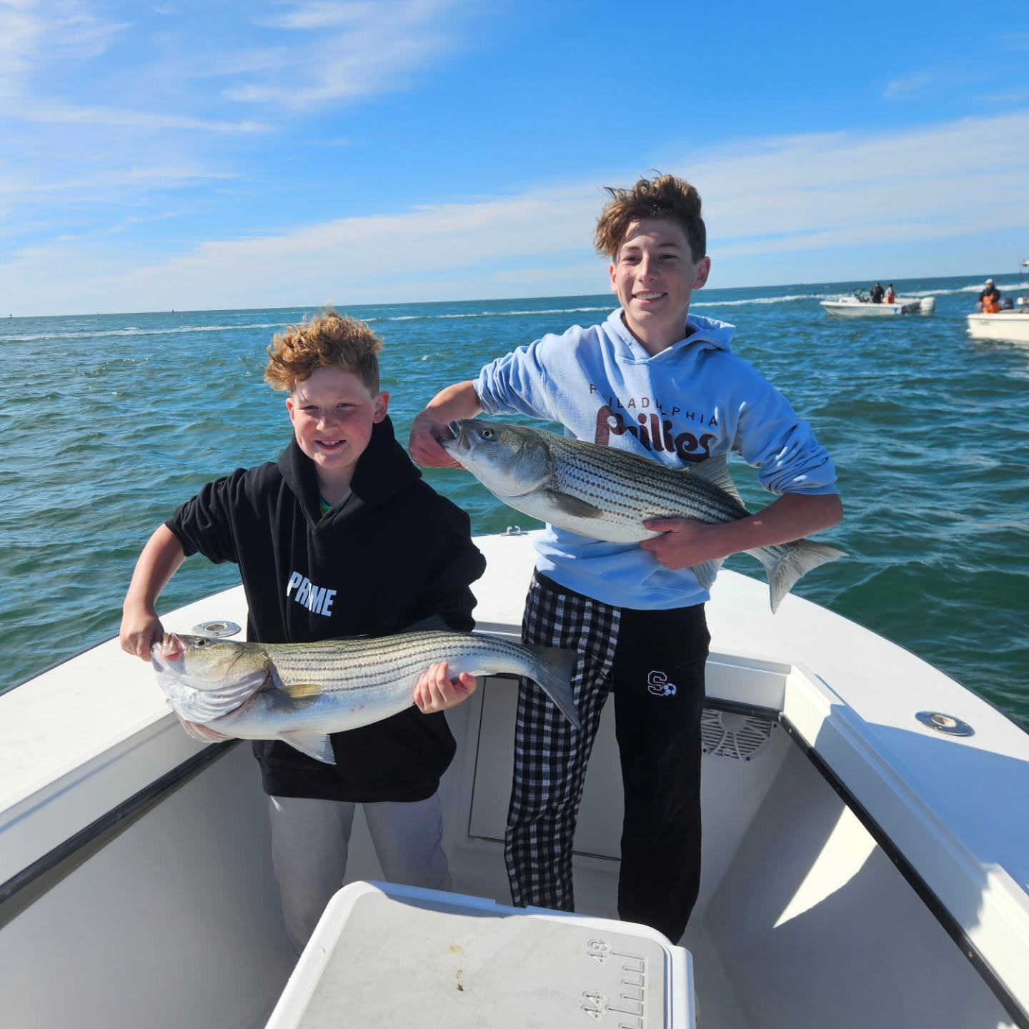 We had a great bite today for both boats bringing home bonus fish, slot fish and throwing back over slot fish. Mix in some big blues a few fluke and you've got a great MDW of fishing on LBI!

Check out www.seafarmercharters.com to book your trip. The