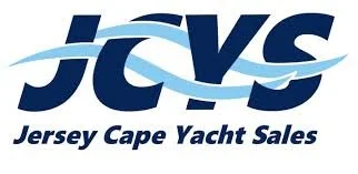 Logo of Jersey Cape Yacht Sales with blue stylized text and wave design