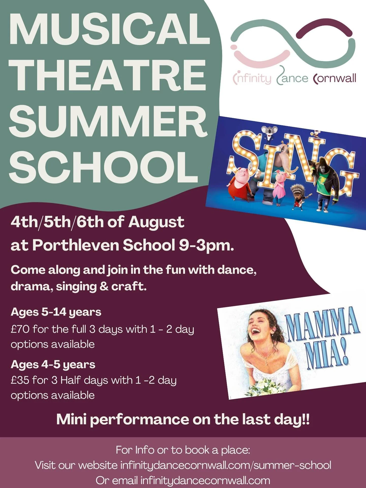 📣 LAST CHANCE TO REGISTER! 🎭🌟
Our Infinity Dance Cornwall Musical Theatre Summer School kicks off THIS MONDAY – and today’s your last chance to grab a spot! 🎉
✨ 3 days of non-stop fun, energy, creativity, and confidence-building for