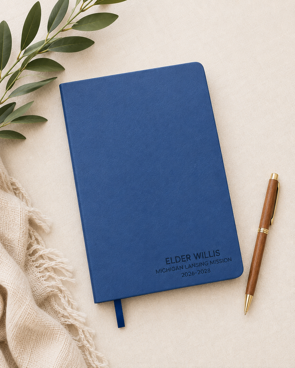 Custom engraved leather journal for missionary travel.