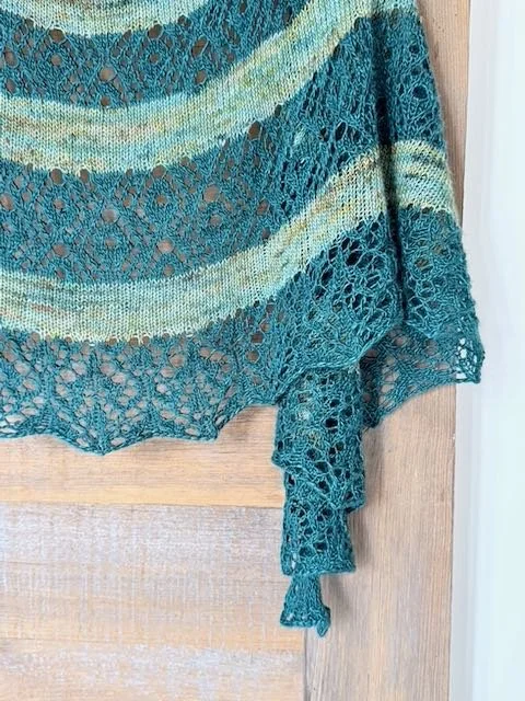 Cobblestone Lane lace shawl knitting pattern hanger door twirl.jpeg