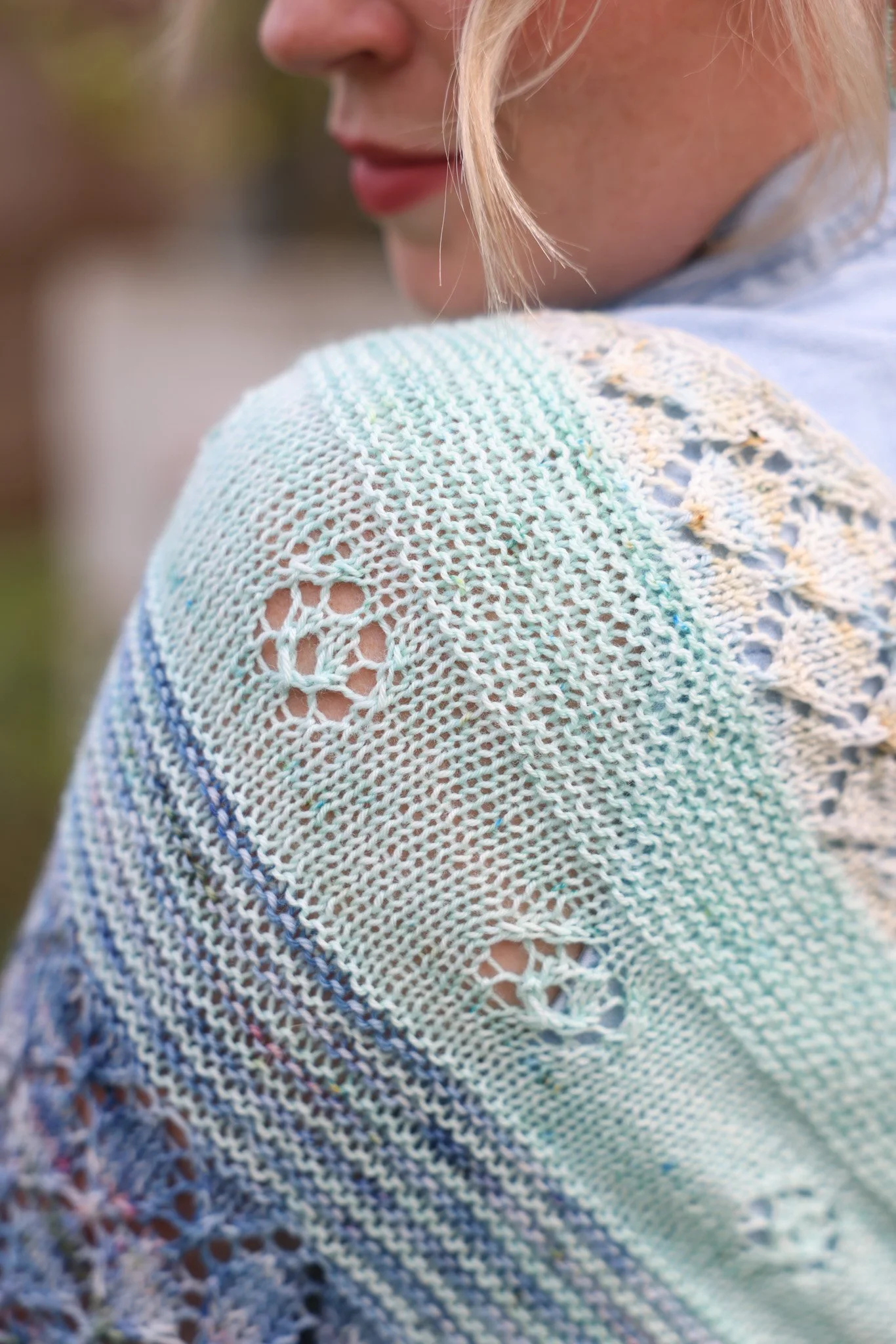 Cove Tide lace shawl knitting pattern shoulder green.jpeg