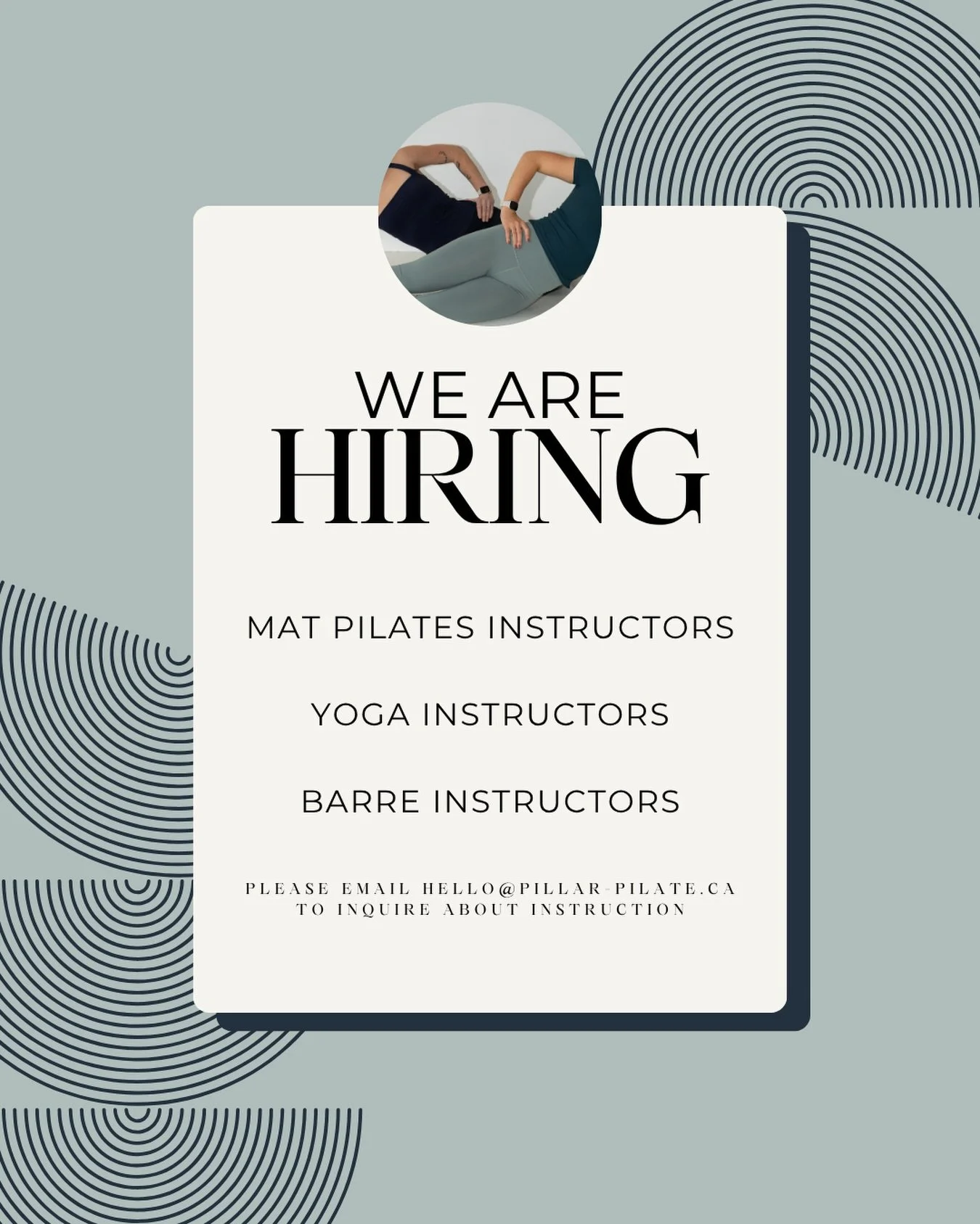 Growing our Pillar Pilates Family!

As we get ready for the launch of our studio in May, we are looking for Mat Pilates, yoga and Barre instructors 🫶🏻

Become part of our growing community and help us build something special. If you&rsquo;re intere