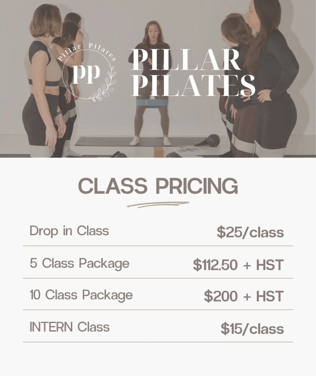 Pricing and Packages✨

Part of our goal of bringing Mat Pilates classes to our community is making them as accessible as possible to all🫶🏻

You can find our packages and pricing available on our website for purchase (coming soon). 

We look forward