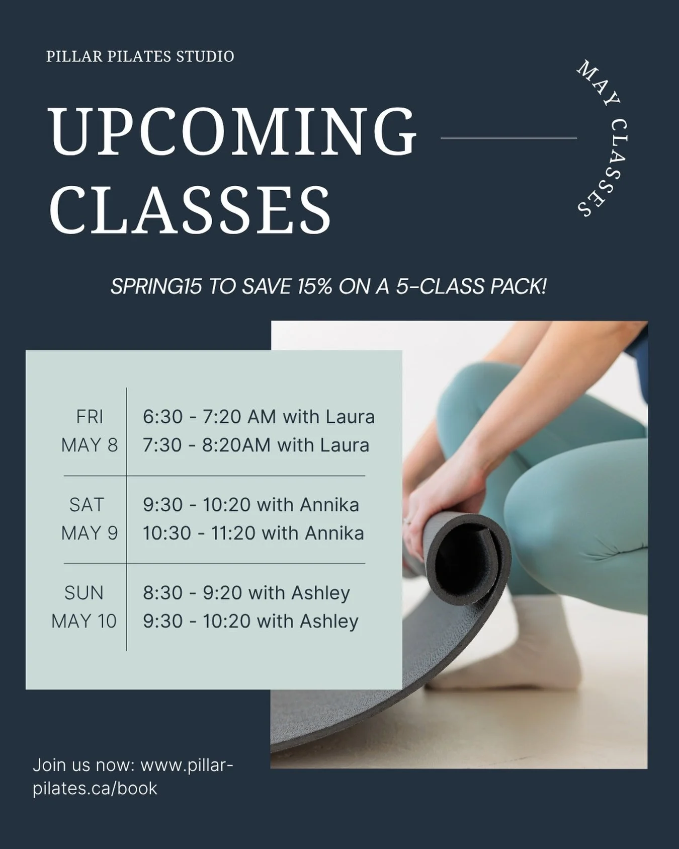 Shake off the week with our weekend lineup of Pilates classes🧘🏼&zwj;♀️

Starting Friday morning with @pilates.with_laura - join her for a 6:30 &amp; 7:30AM class 

Then head into Saturday with @annikawaddell_ - she is teaching at 9:30 &amp; 10:30

