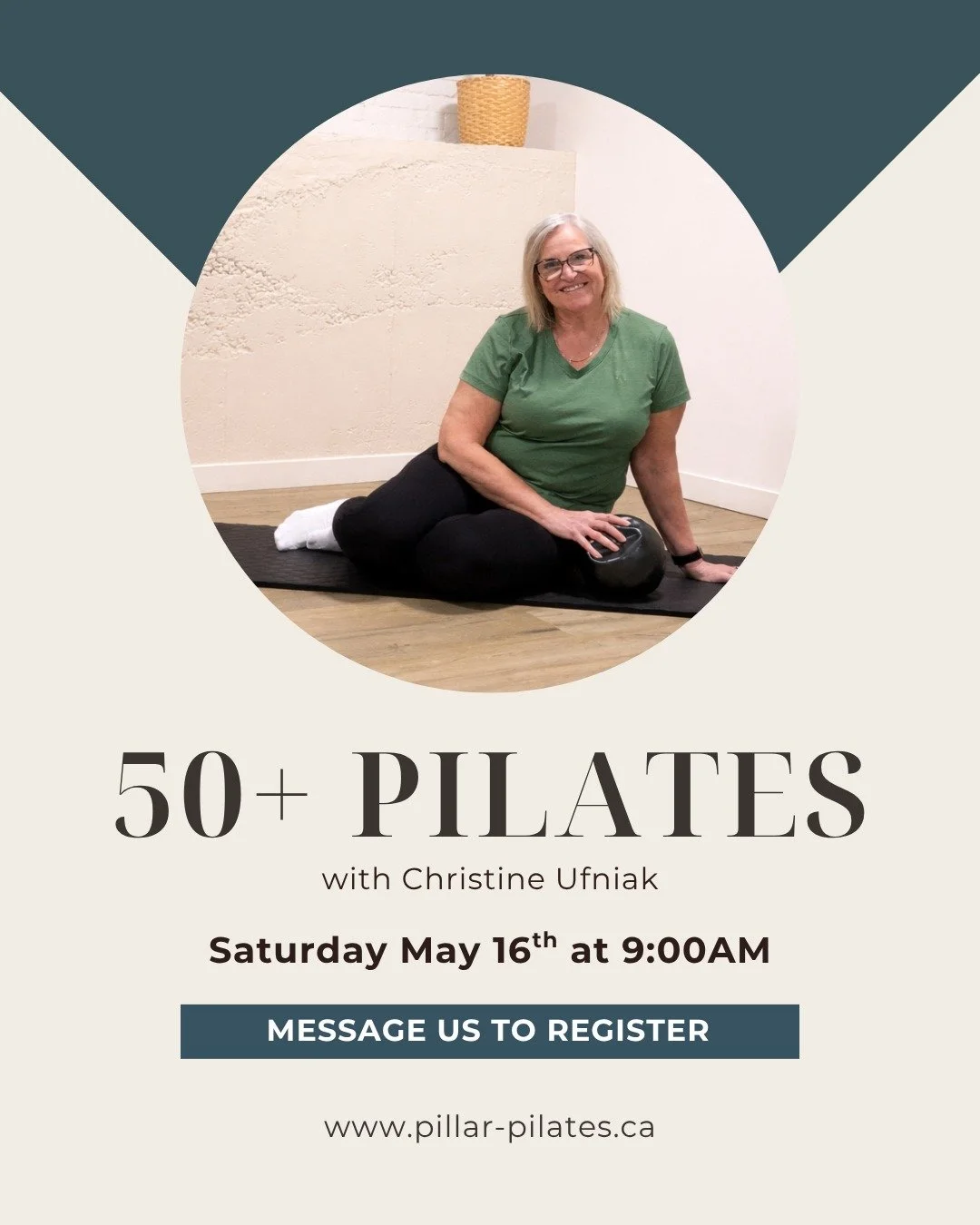 50+ Mat Pilates class this Saturday, May 16th at 9:00AM 

Join Christine for a thoughtfully curated mat pilates class specifically designed for those aged 50 and older. 🌸

If you're interested in booking, head to the link in our bio, OR send us a DM