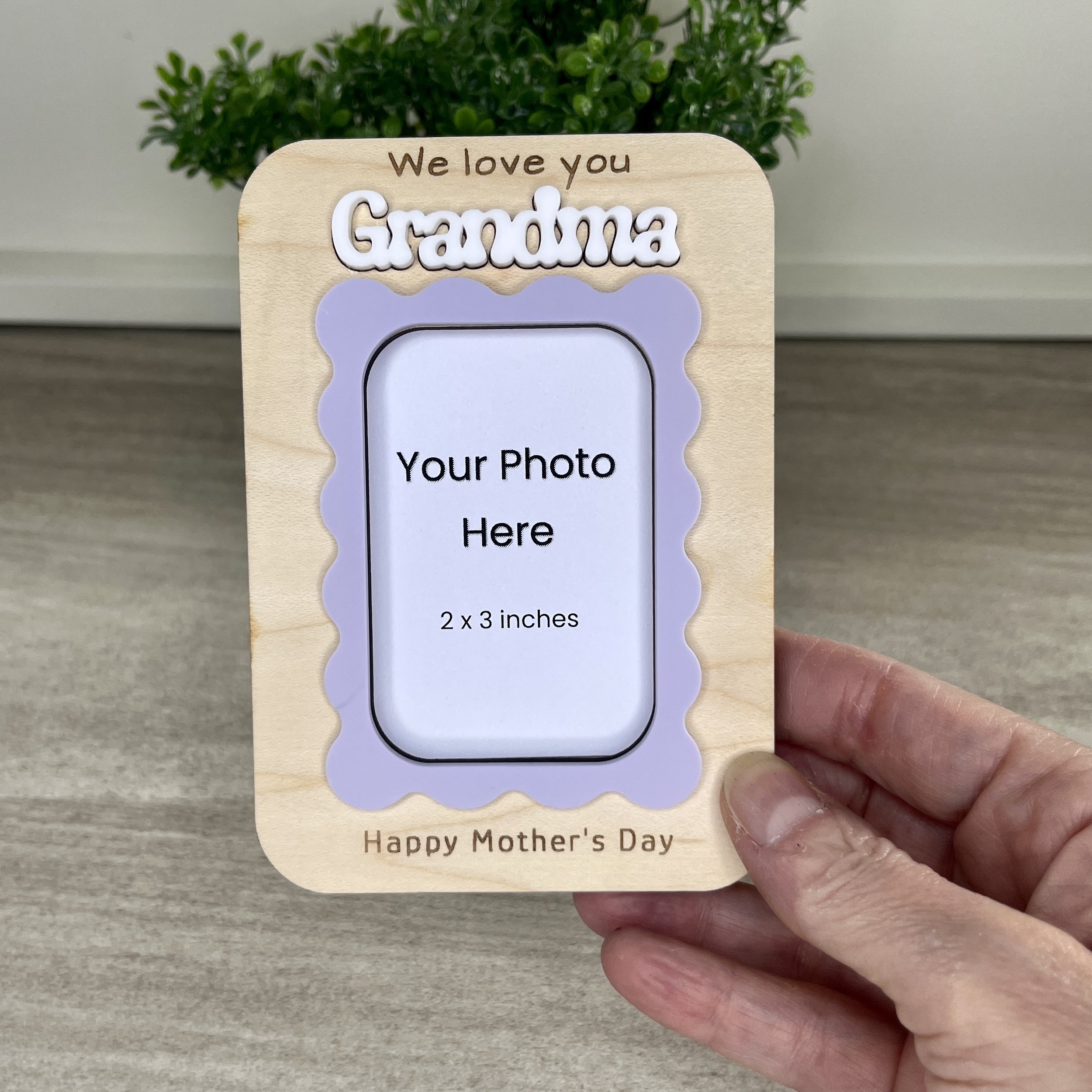handheld view maple wood photo frame magnet orchid wavy acrylic embellishment grandma gift.