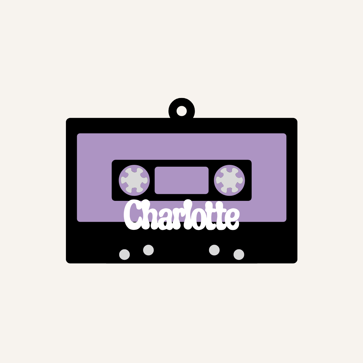 Graphic illustration of Personalized Retro Cassette Tape Backpack Tag.