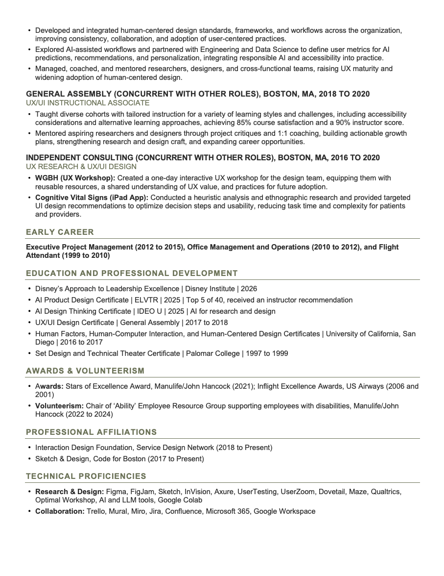 An image of the second page of my resume