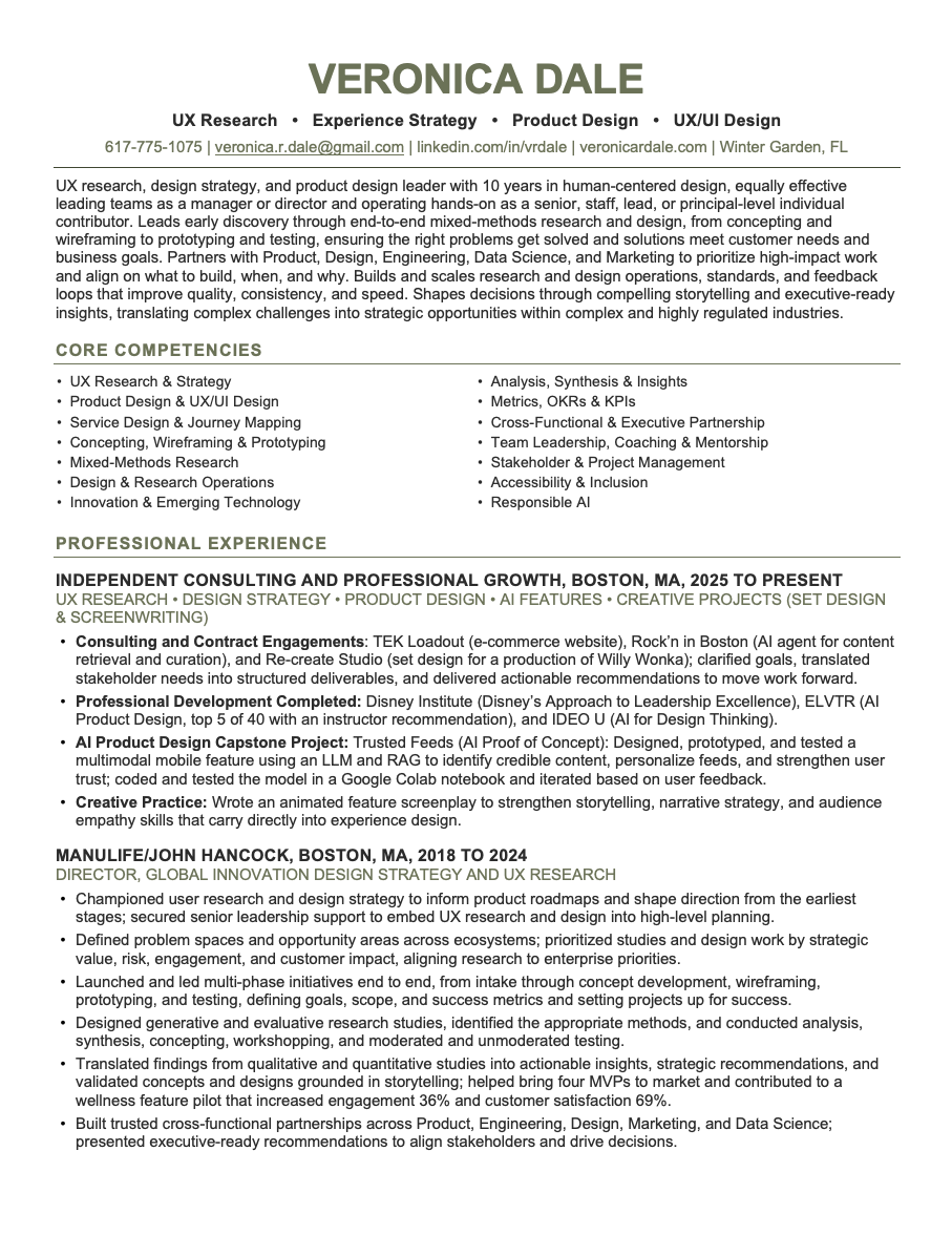 An image of the first page of my resume