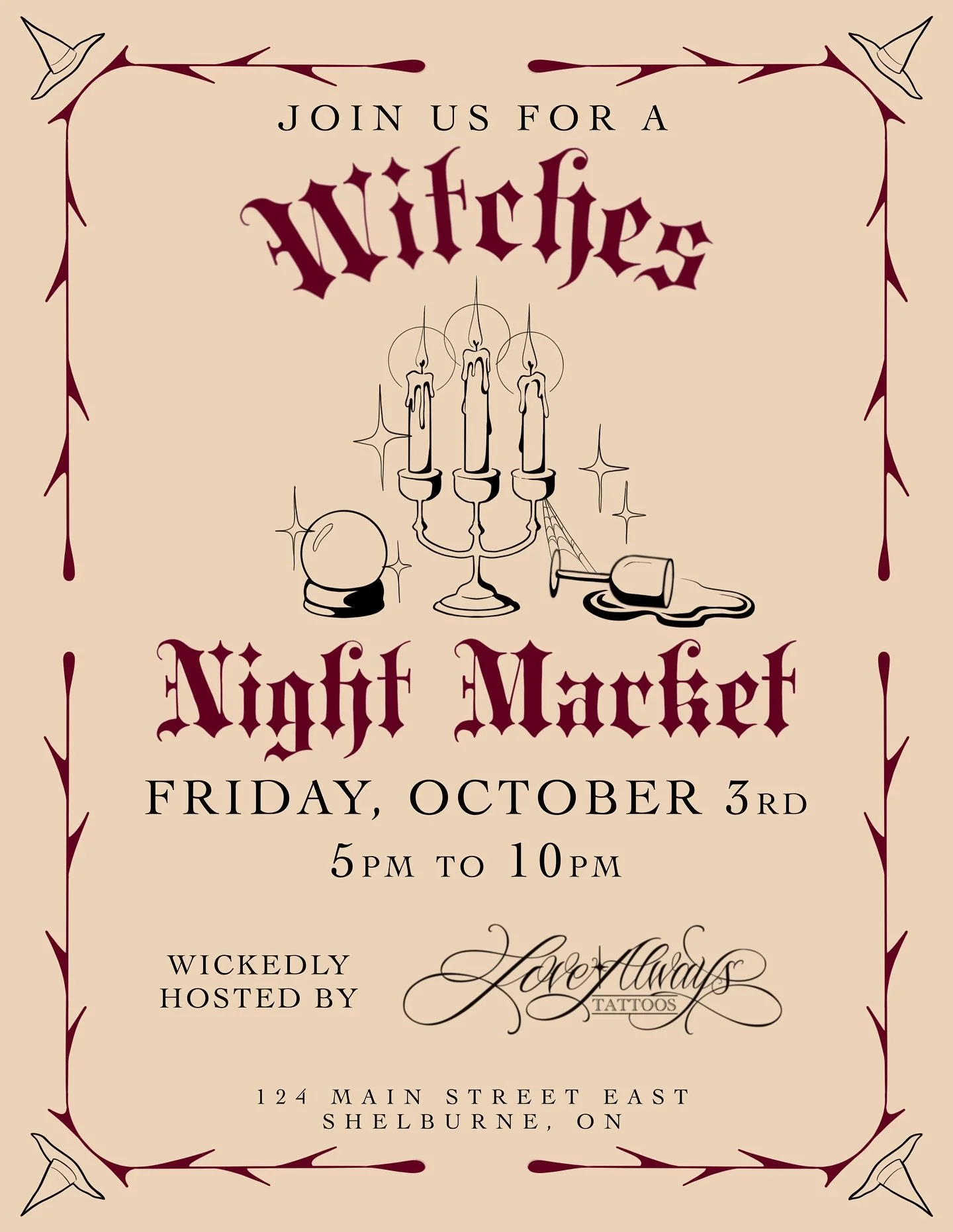 ✨🌙 Witches and Makers&hellip; gather &lsquo;round! ✨🌙

We&rsquo;re so excited to be hosting a Witch&rsquo;s Night Market at Love Always Tattoos 🖤

Expect an enchanting evening filled with vendors selling: art, crafts, and all things mystical. 🪄✨
