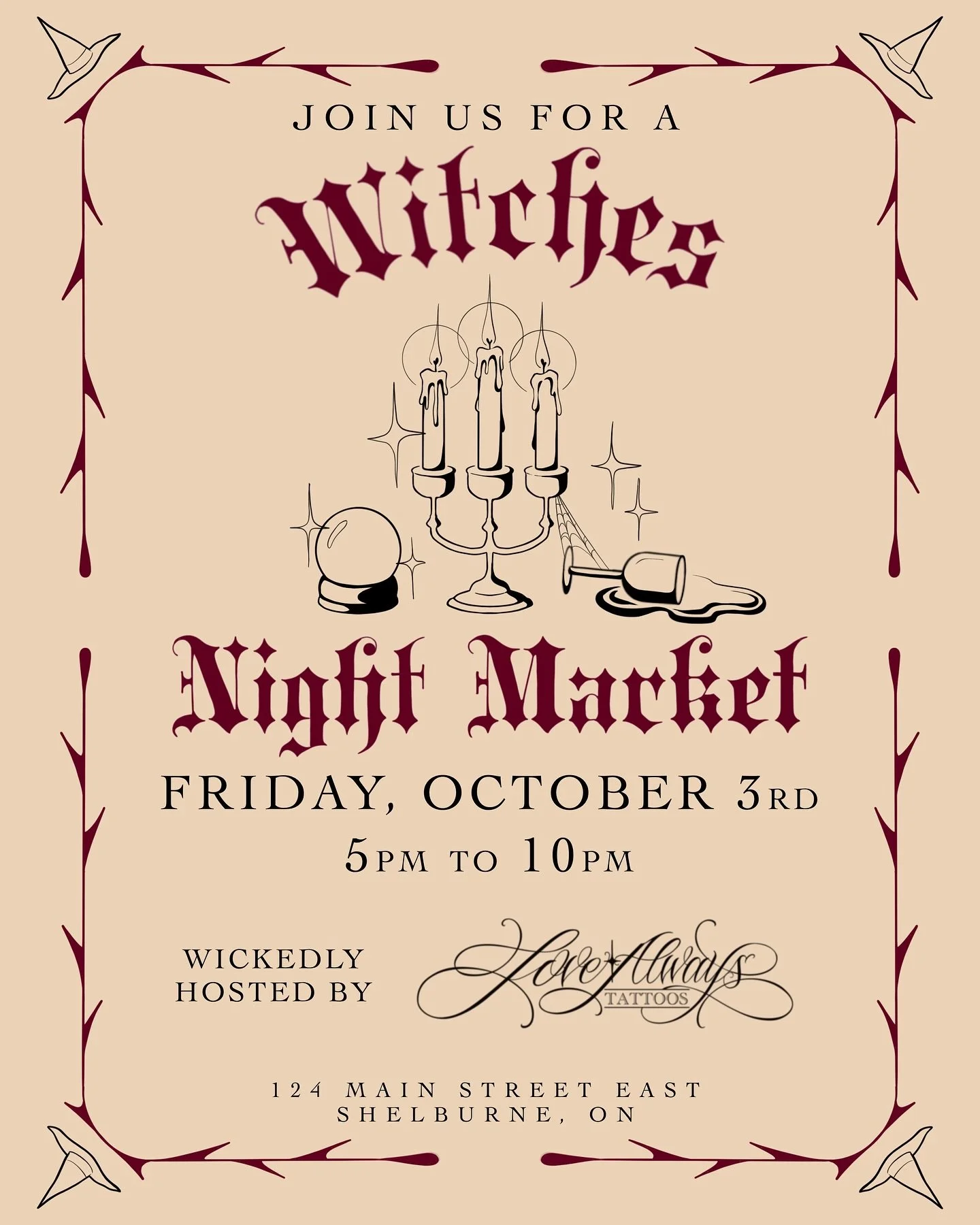✨🌙 Witches and Makers&hellip; gather &lsquo;round! ✨🌙

We&rsquo;re so excited to be hosting a Witch&rsquo;s Night Market at Love Always Tattoos 🖤

Expect an enchanting evening filled with vendors selling: art, crafts, and all things mystical. 🪄✨
