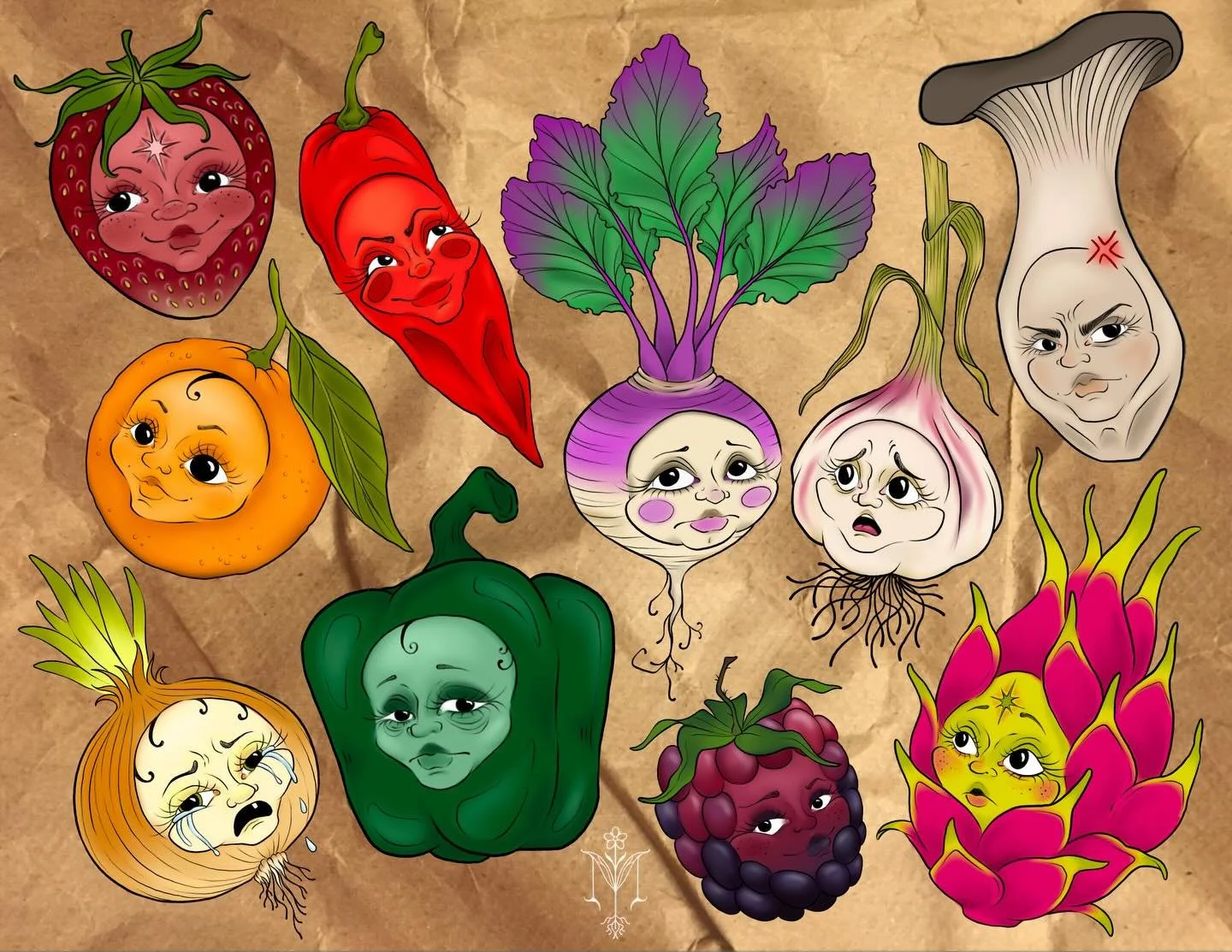 NEW FLASH!! 🍊🍓🧅🧄🌶️🫑
These cuties will be available to book through the link in my bio!
Colour preferred, but I will tattoo them in black &amp; grey upon request.