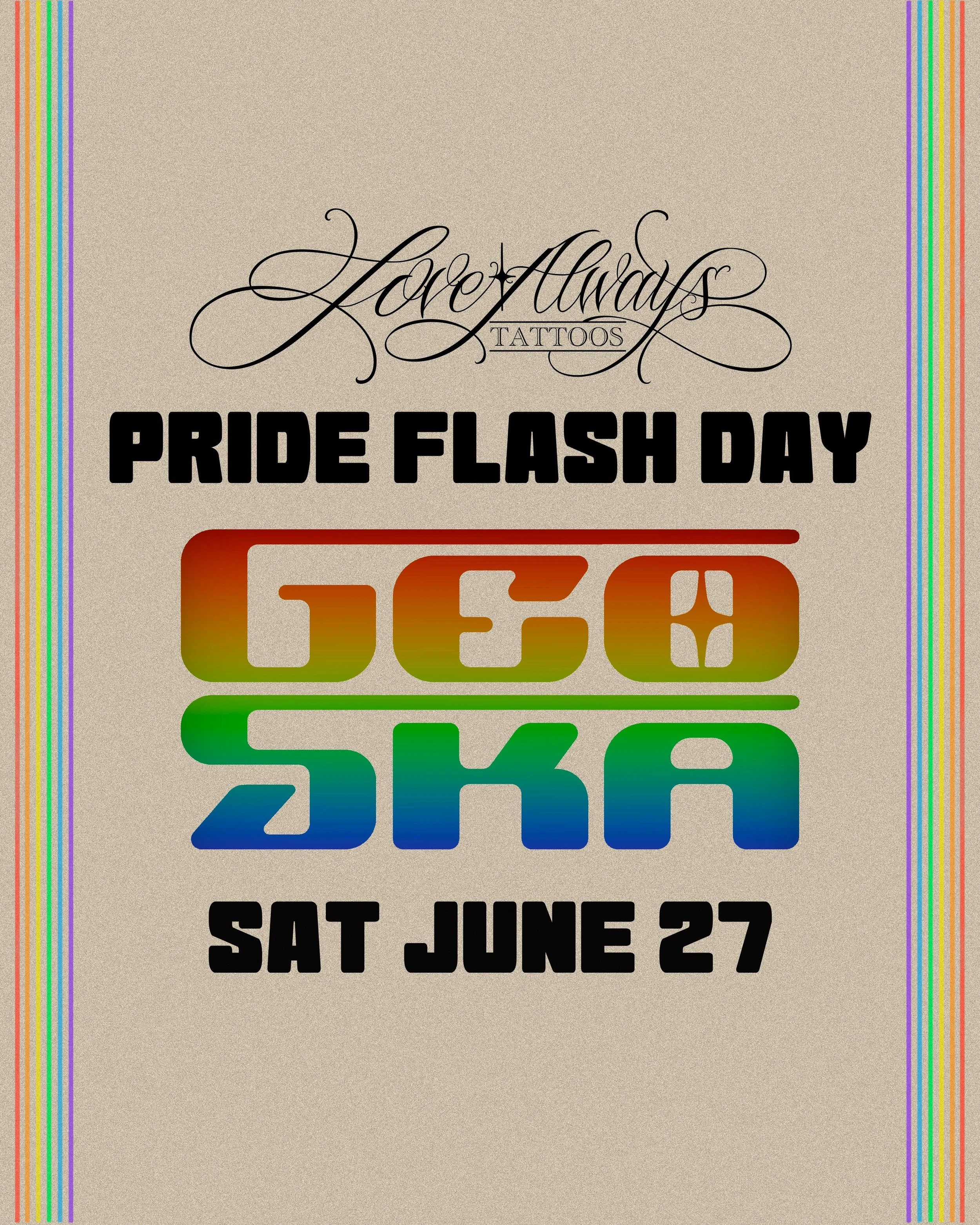 🌈 2ND ANNUAL PRIDE FLASH DAY + BAKE SALE 🌈

Come celebrate PRIDE with us!

Saturday, June 27
10AM-5PM
LOVE ALWAYS TATTOOS &mdash; 124 Main St E, Shelburne, ON

All money from the bake sale go to @rainbowcamp.ca 

Flash tattoos priced for arms + leg