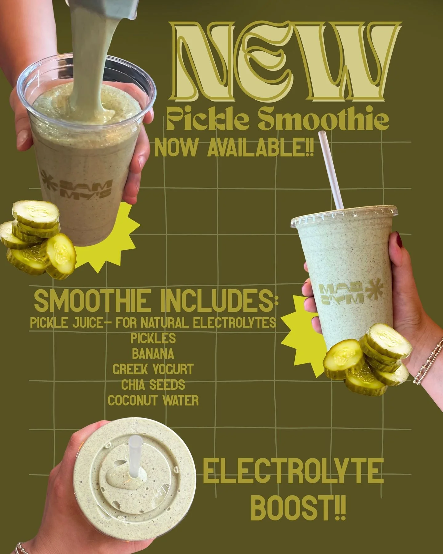 We've been SECRETLY working on something BIG and we just can't keep it under wraps any longer!! Introducing our newest menu item... the PICKLE POWER smoothie!! 🤯💚 It's tangy, it's refreshing, it's absolutely PICKLE-ICIOUS!! 🥒🥤
This bad boy is PAC