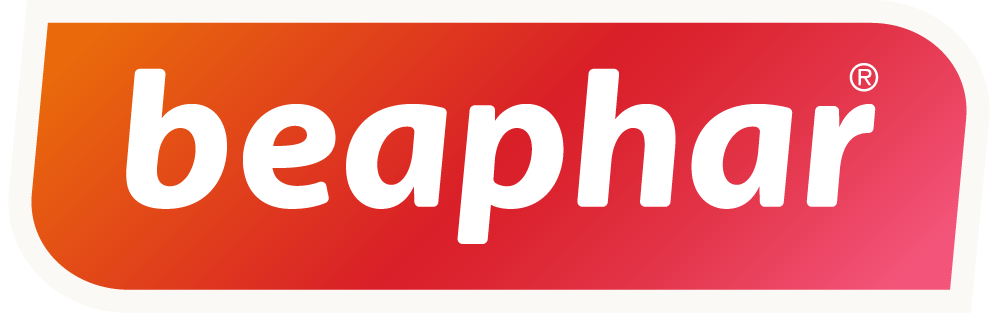 Beaphar logo with a gradient orange to pink background and white lowercase text.