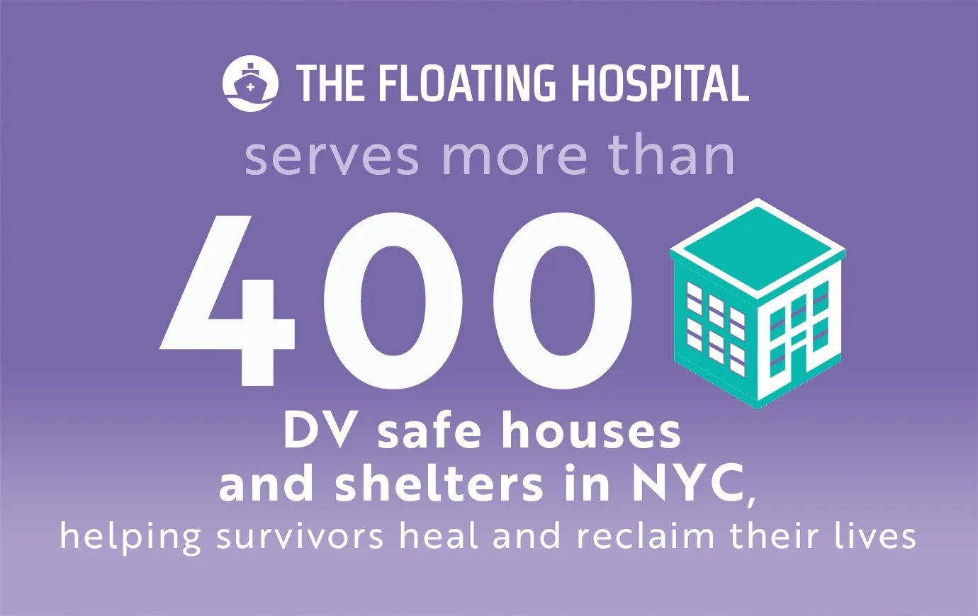  The Floating Hospital serves more than 400 DV safe houses and shelters in NYC, helping survivors heal and reclaim their lives. 
