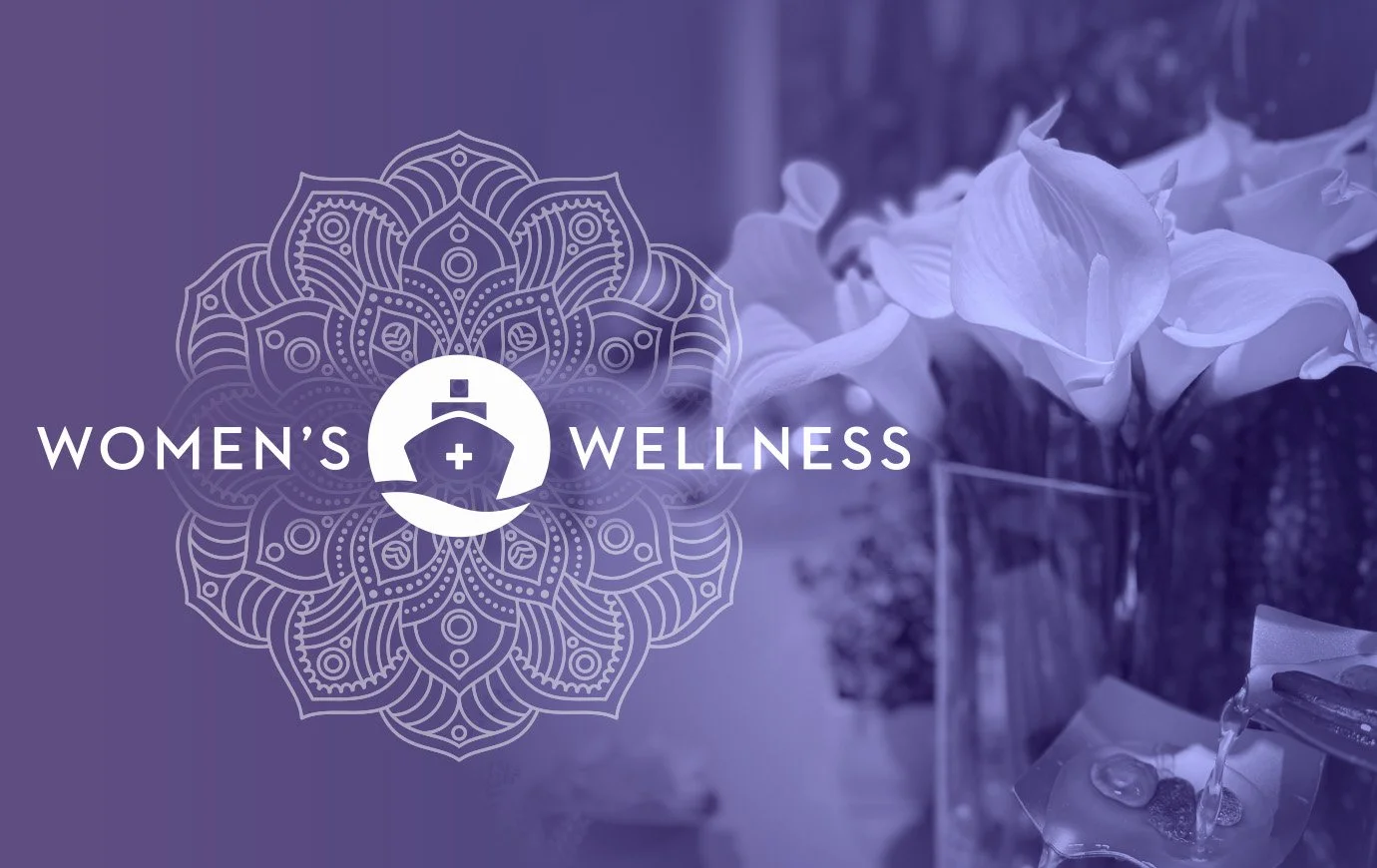 "Women's Wellness' logo over an image of flowers.