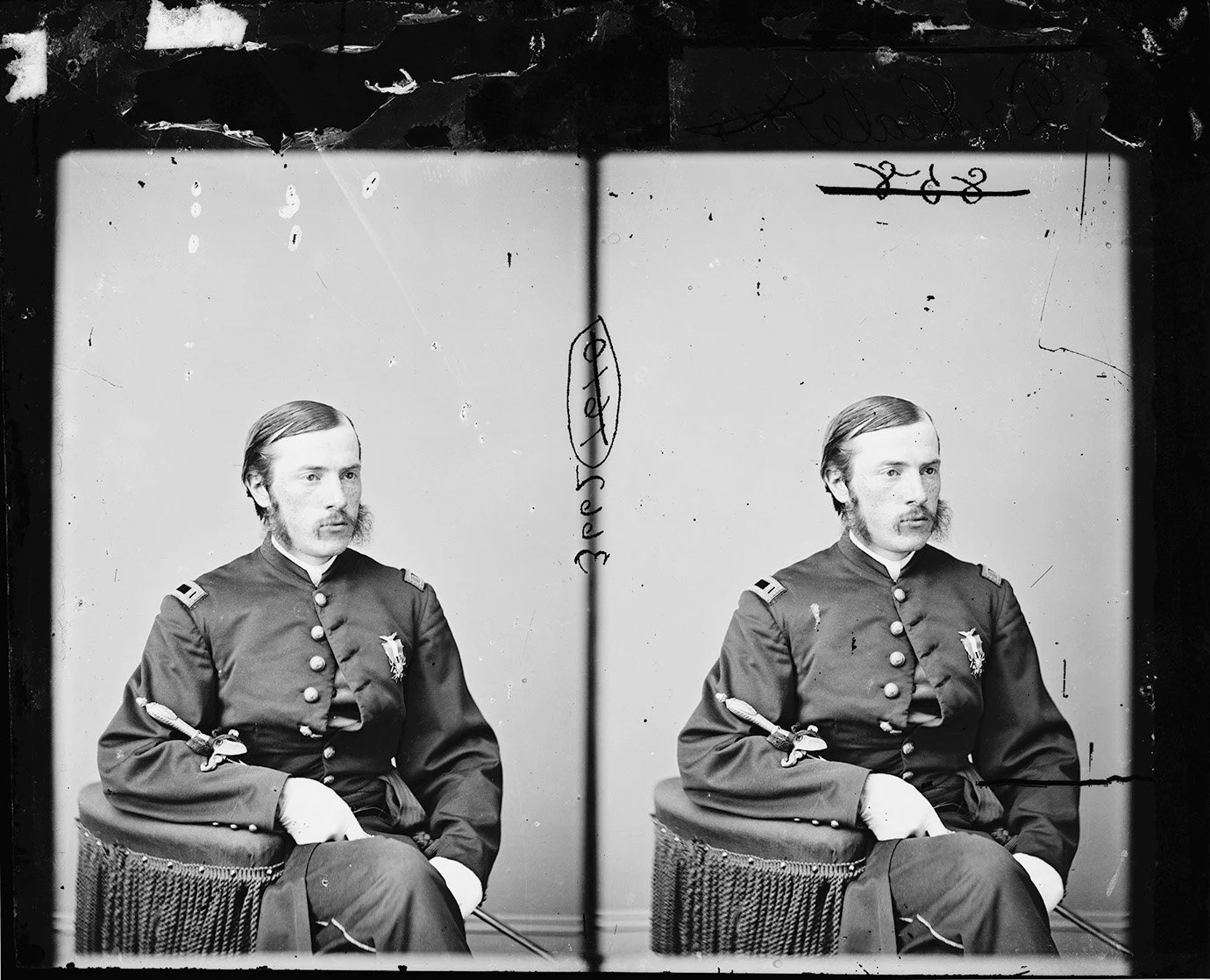   Dr. Charles A. Leale (in U.S. Army uniform) attended Lincoln at death. Glass negatives—1860-1870. Library of Congress.  