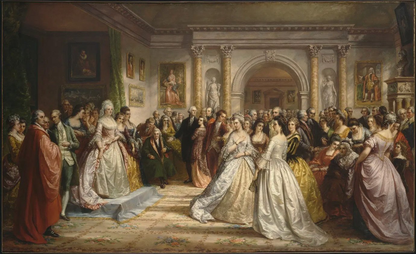  Daniel Huntington’s 1861 oil painting&nbsp;The Republican Court (Lady Washington's Reception Day), now in the collection of the Brooklyn Museum, was the basis for engravings that were widely distributed in the late 19th century. Photo: Brooklyn Museum  