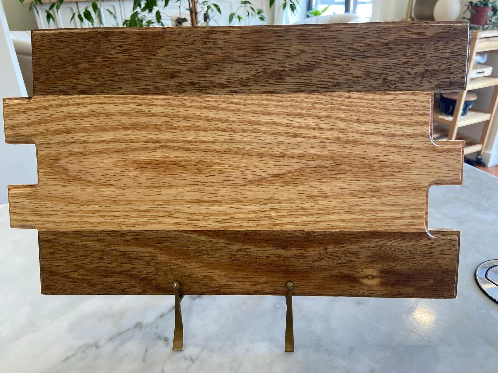 Cutting board made at a ManMade workshop, photographed in the client’s home kitchen