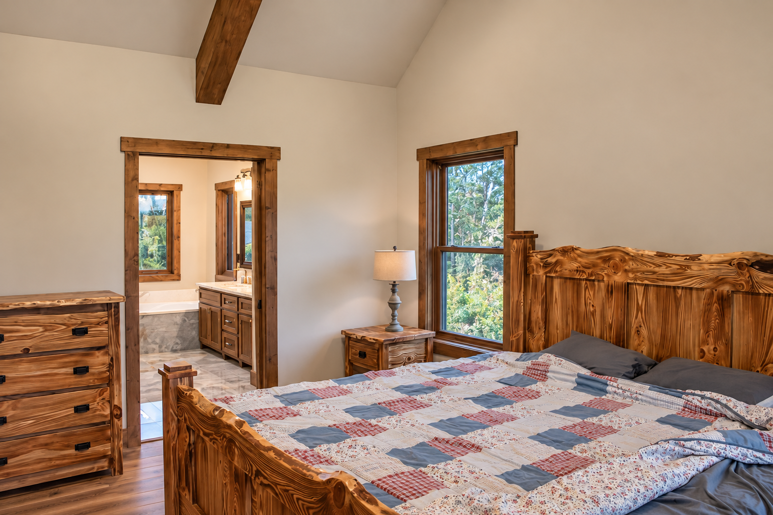 Cozy Rustic Bedroom with Bathroom View.png
