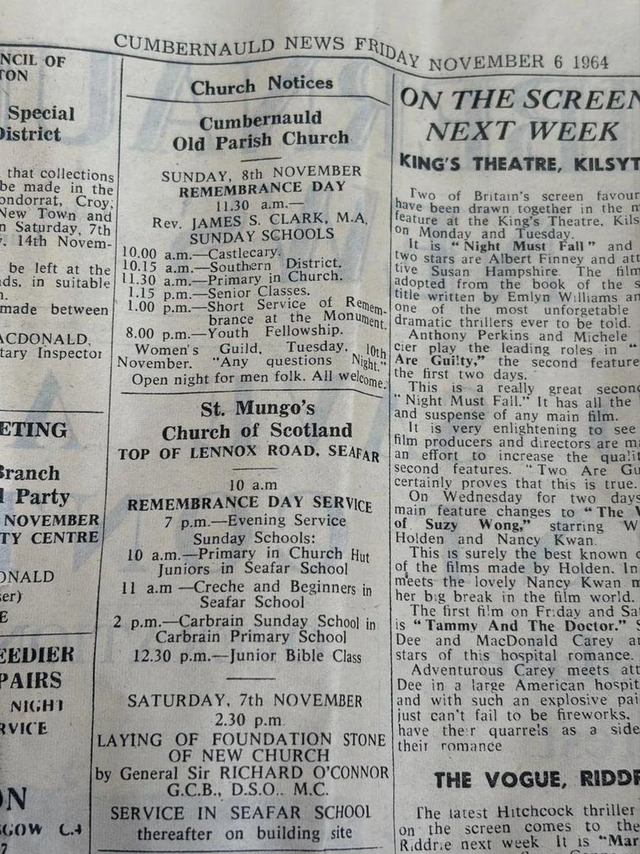 Cumbernauld News page, from the St Mungo's Time Capsule (1964), November 2025