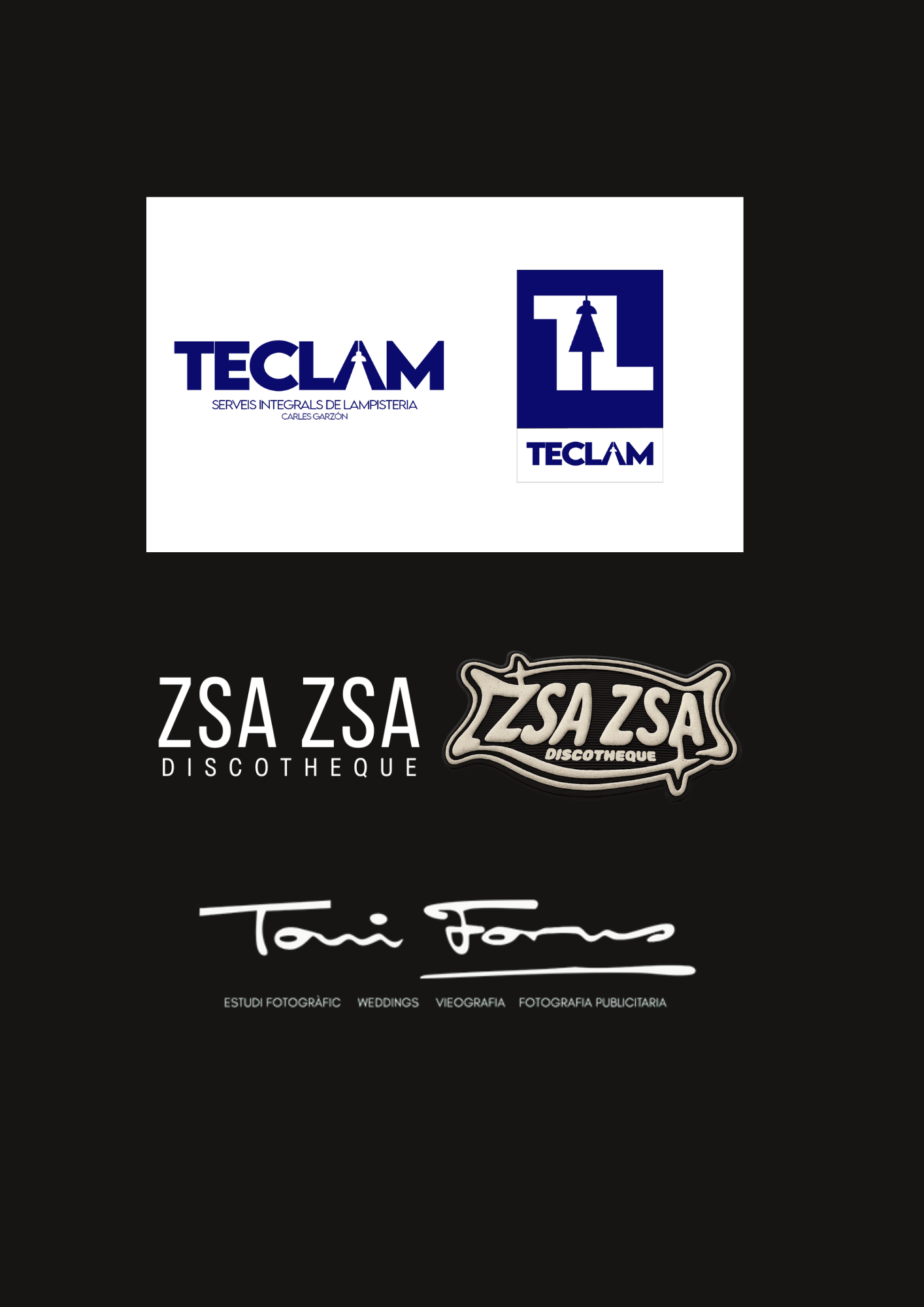 Logotipo de la discoteca ZSA ZSA, que incluye el nombre en letras blancas y negras con diseño moderno, en un fondo negro.