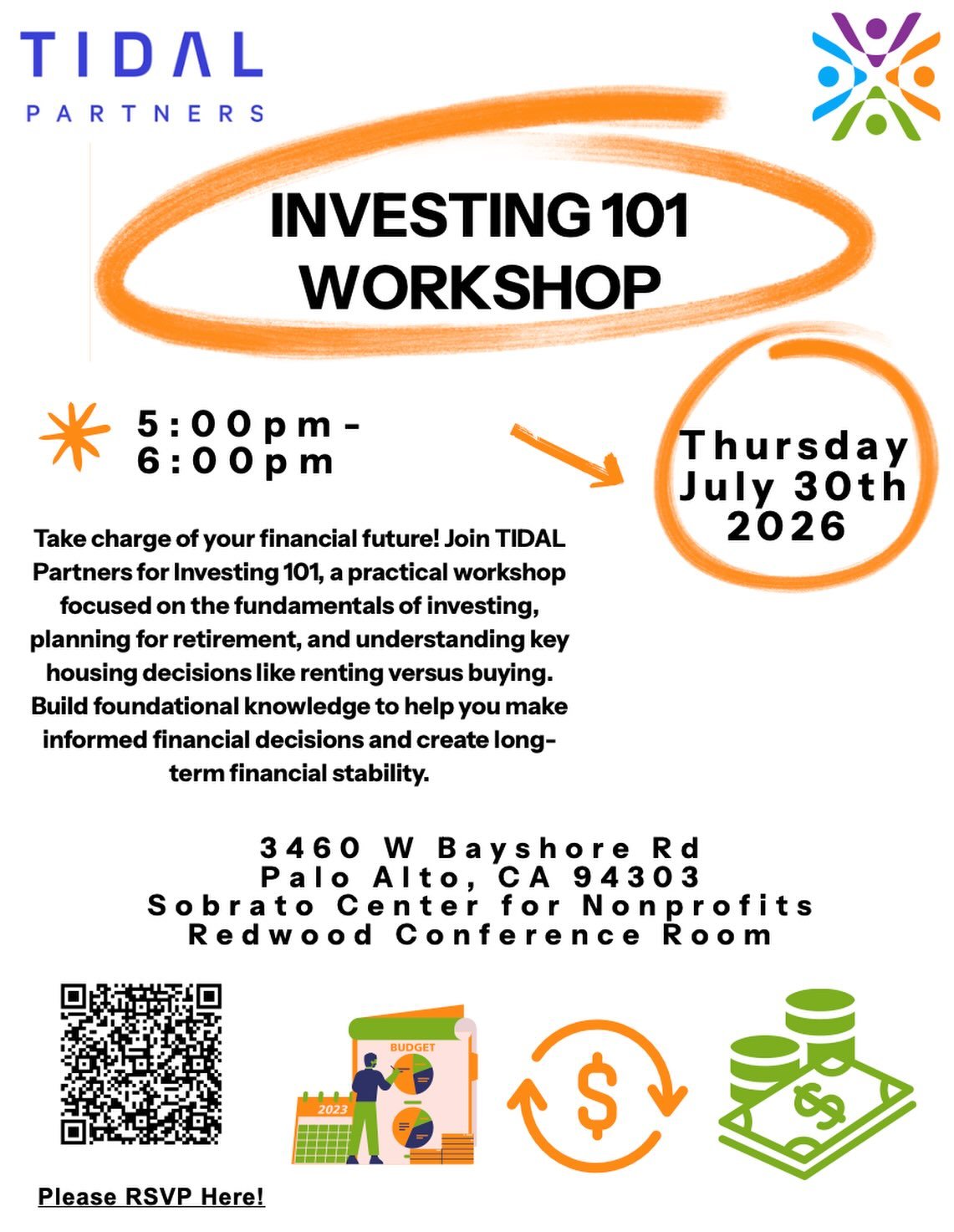Join us July 30th from 5-6pm and take charge of your financial future! In partnership with TIDAL Partners we are happy to accounce&hellip;. Investing 101, a practical workshop focused on the fundamentals of investing, planning for retirement, and und