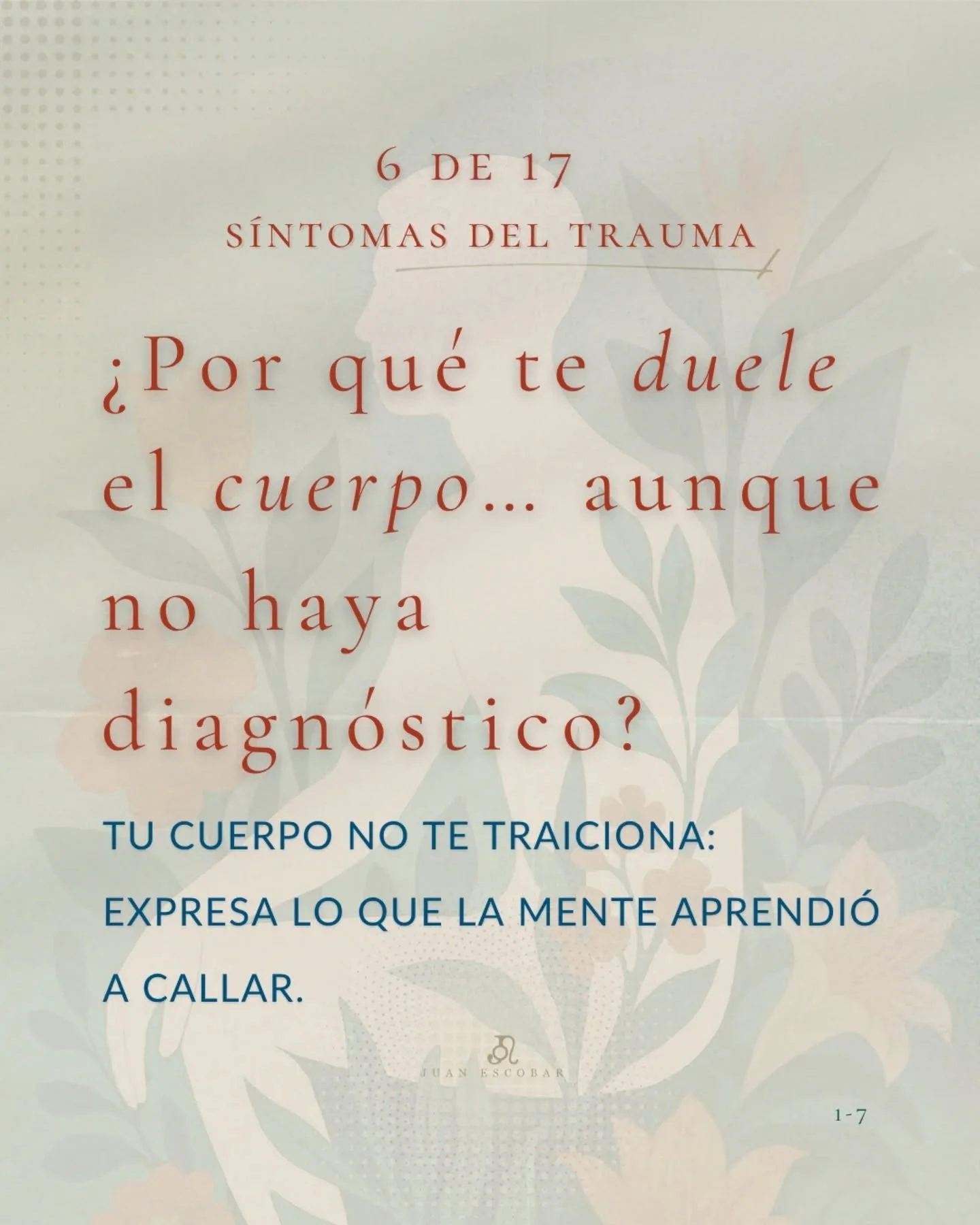 La somatizaci&oacute;n no inventa s&iacute;ntomas. Los traduce.
El cuerpo lleva la cuenta dice Bessel van der Kolk y sumo al Dr. Sarno que propuso que muchos dolores cr&oacute;nicos (espalda, cuello, migra&ntilde;as) son expresiones f&iacute;sicas de