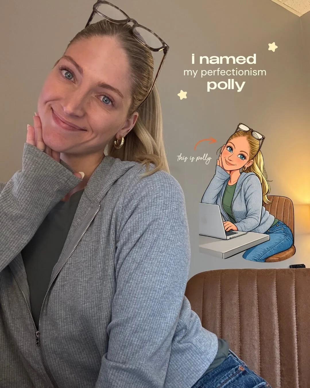 Everyone, meet my friend Polly (my perfectionism)!!! 

She&rsquo;s a high-achiever, a little bit of a micromanager, and currently being told to pipe down so I can actually post this. 

#maemedia #trend #socialmediamanager #smallbusinessowner #socialm