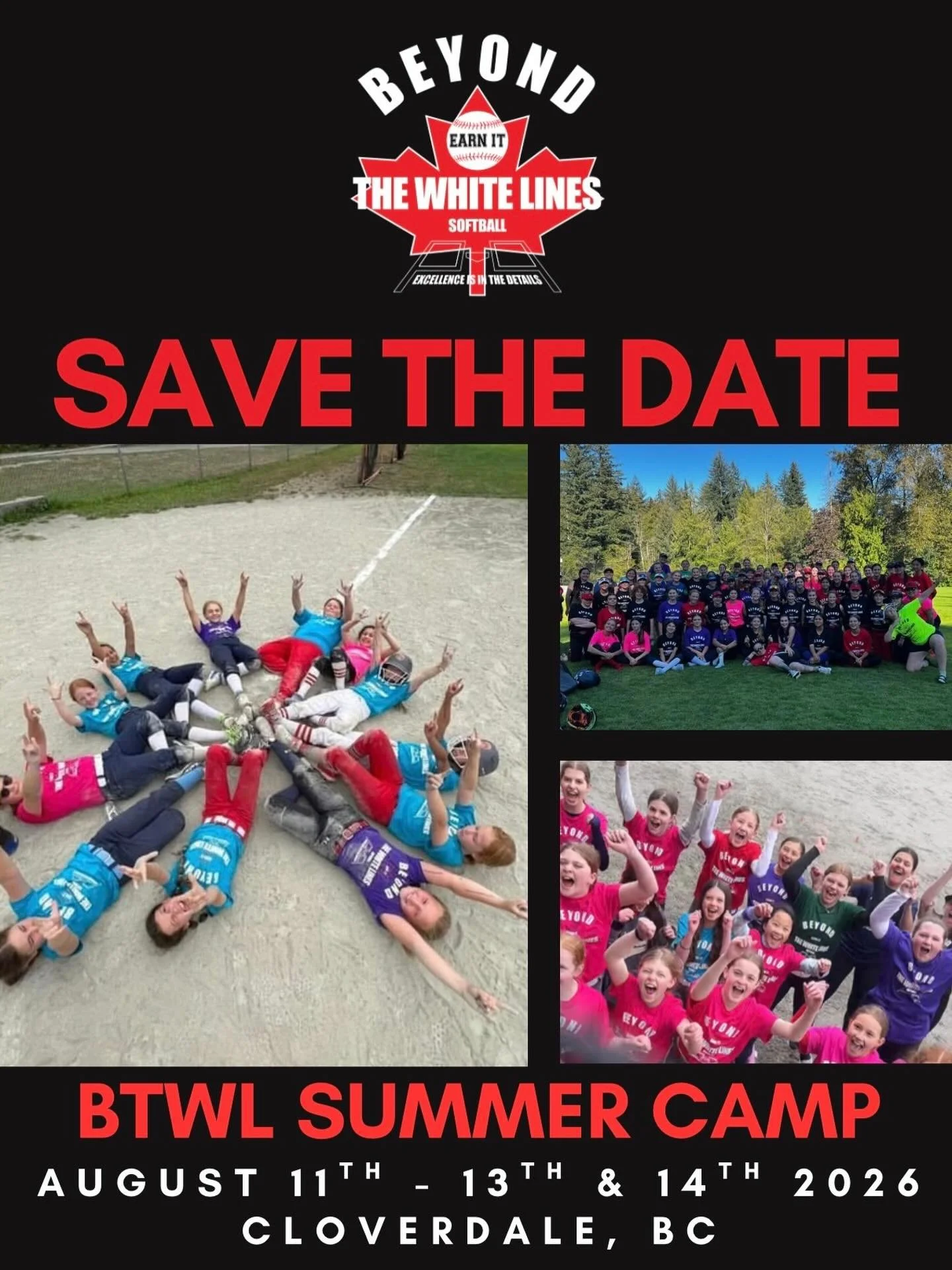 🚨SAVE THE DATE 🚨

BTWL Summer Camp
Aug 11&ndash;13

Advanced Pitchers &amp; Catchers Camp *Must attend Aug 11&ndash;13 to be eligible 
Aug 14

📍 Cloverdale, BC

More details coming soon&hellip;
