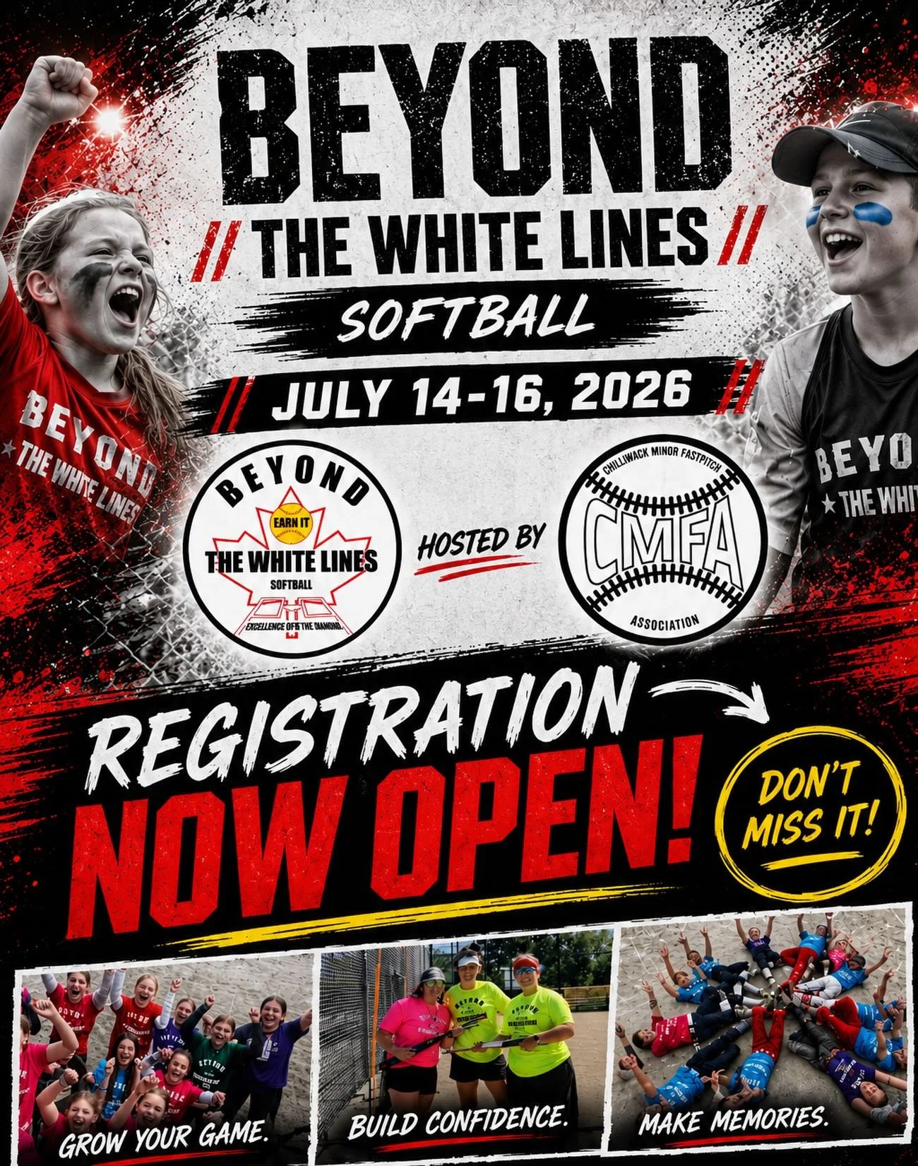 🚨 CHILLIWACK, THIS IS NOT A DRILL 🚨
REGISTRATION IS OFFICIALLY OPEN! 🔥🥎

Beyond The White Lines x CMFA is bringing 3 action-packed days of skills, competition, confidence, and BIG softball energy to Townsend Park 💥

Whether you&rsquo;re looking 