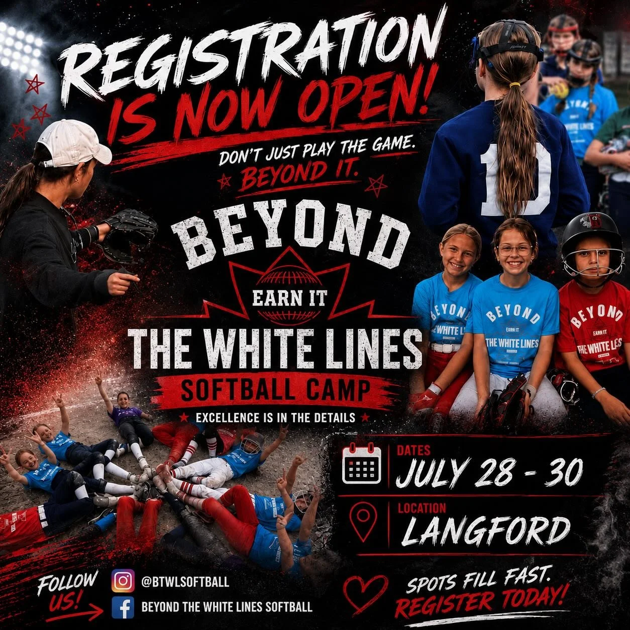🚨🥎 LANGFORD&hellip; IT&rsquo;S GO TIME 🥎🚨

REGISTRATION IS NOW OPEN for Beyond The White Lines Softball Camp 🔥⚡️

3 DAYS.
BIG ENERGY.
NEXT LEVEL SKILLS.
UNREAL MEMORIES. 👊❤️

We&rsquo;re bringing the reps, the confidence, the competition, the l