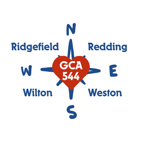 image of gca logo; compass rose with ridgefield, redding, wilton, and weston at points with GCA 544 in red heart in the middle