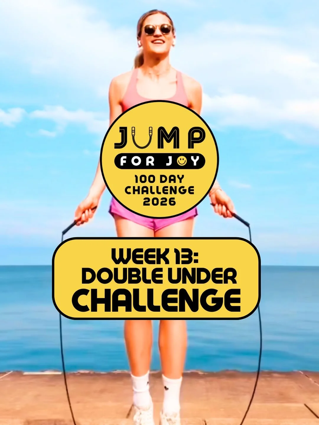 Week 13: Double Under Challenge led by the most awesome @janieonthejump Double Under Queen 👸

BEGINNER TUTORIAL (instead of a combo!) see if you can get at least one double under this week!!!

INTERMEDIATE COMBO

2 opens + 2 side swings + 2 opens + 